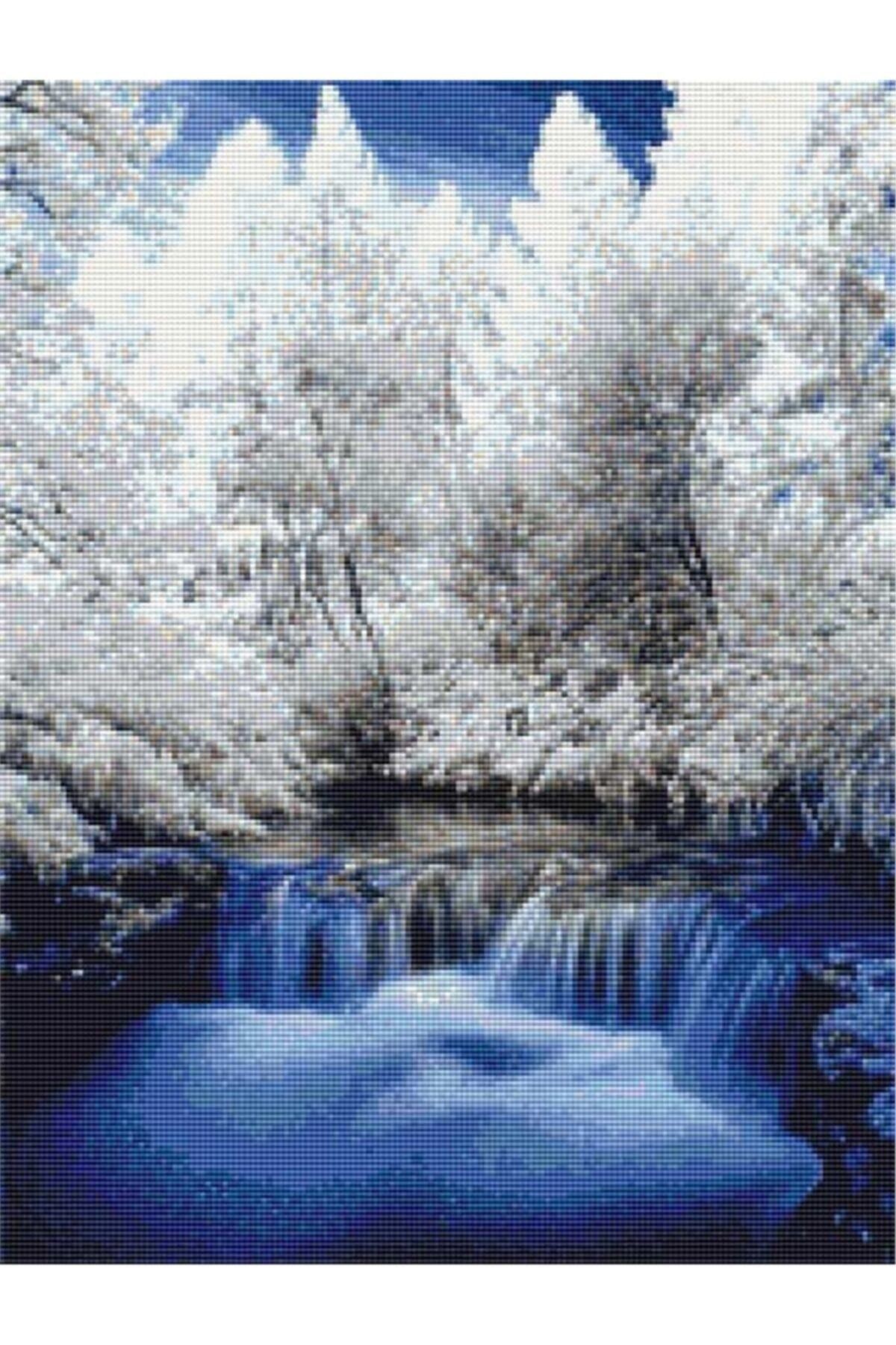Movas Sanat Buz Tutmuş Ağaçlar Ve Şelale | Elmas Mozaik Tablo | Mozaik Puzzle | 40x50 | E20201359M