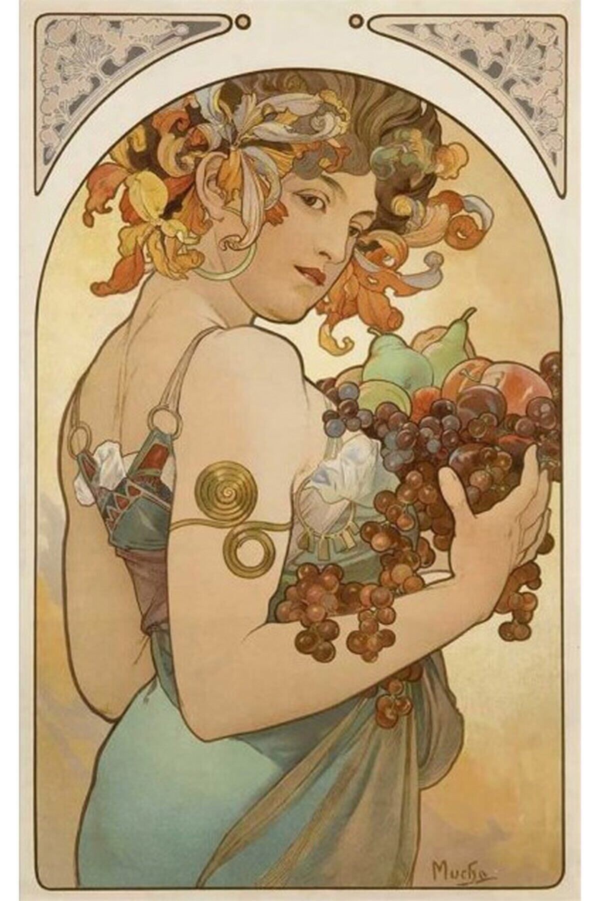 Movas Sanat Alphonse Mucha Meyve | Elmas Mozaik Tablo | Mozaik Puzzle | 40x64 | E20203004M