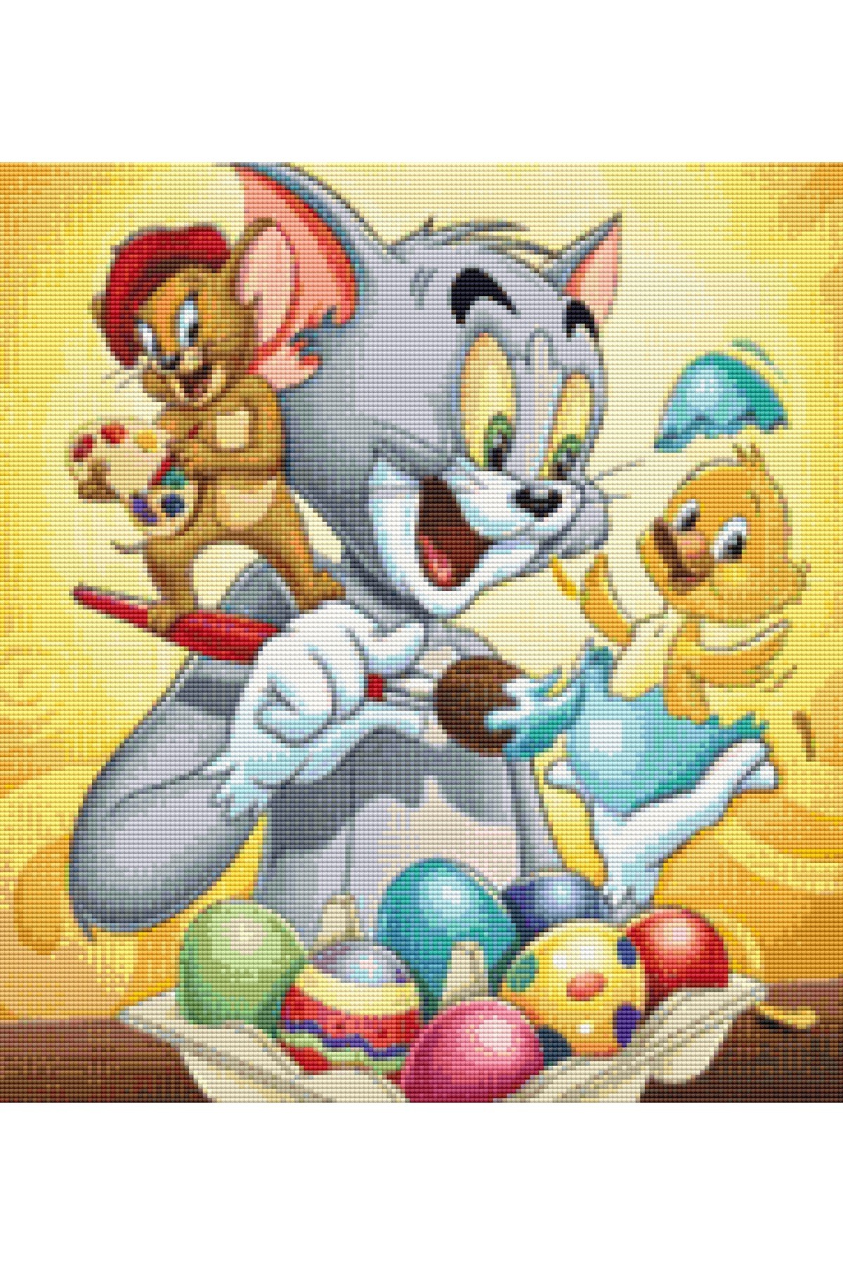 Movas Sanat Paskalya - Tom Ve Jerry | Elmas Mozaik Tablo | Mozaik Puzzle | 45x50 | E20204126