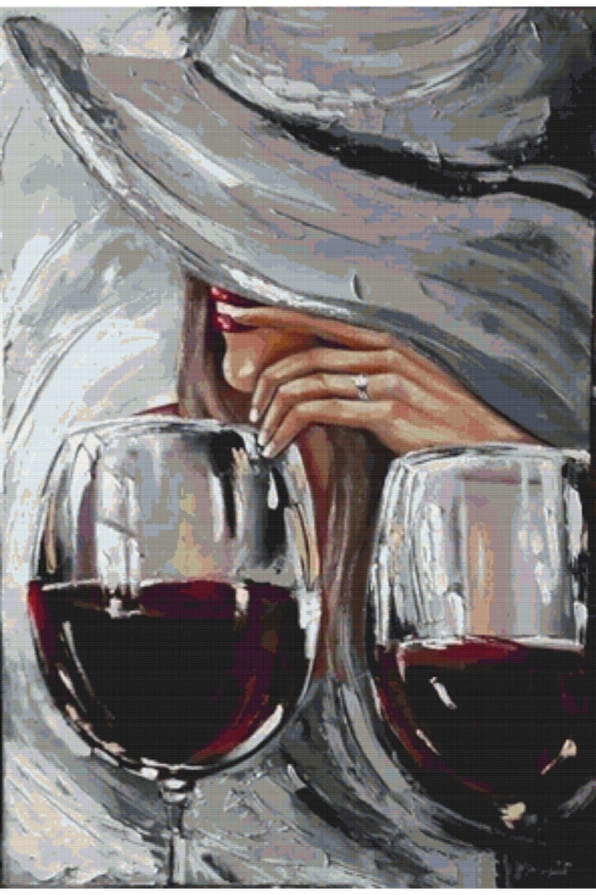 Movas Sanat Women And Red Wine Glasses | Diamond Mosaic Painting | Mosaic Puzzle | 35x51 | E2020427