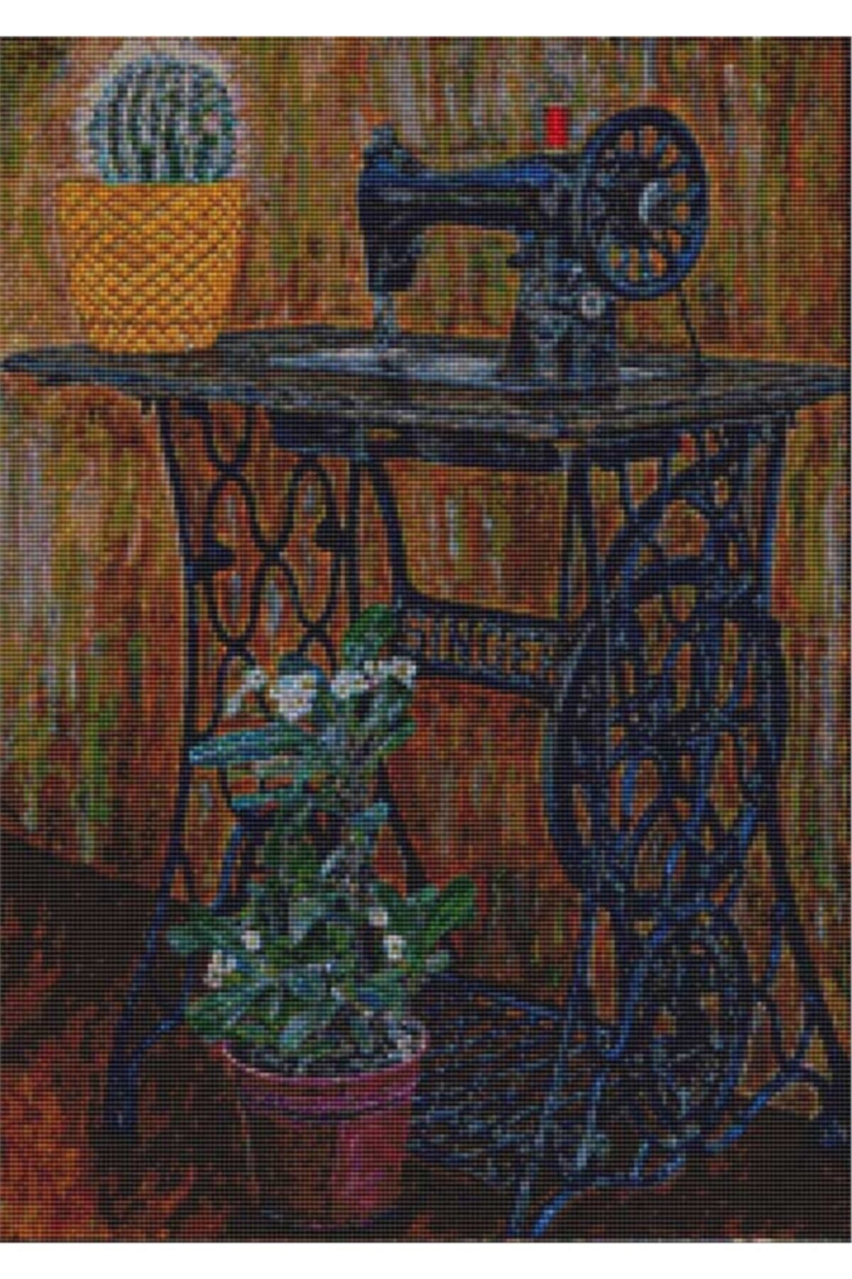 Movas Sanat Sewing Machine Potted Flowers | Diamond Mosaic Painting | Mosaic Puzzle | 45x65|E20201416M