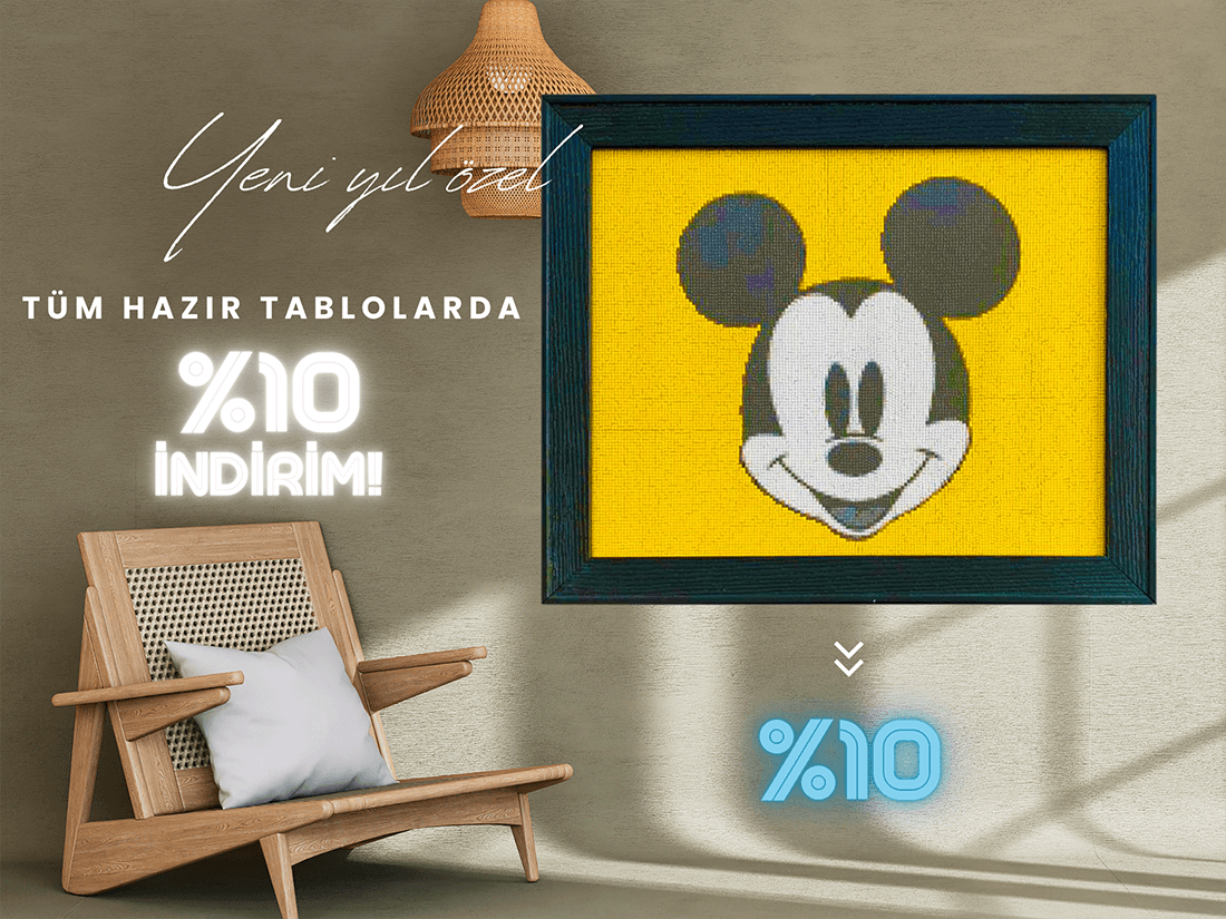 Movas Sanat Mickey Mouse | Hazır Mozaik Tablo | 49x40 | H20200009M