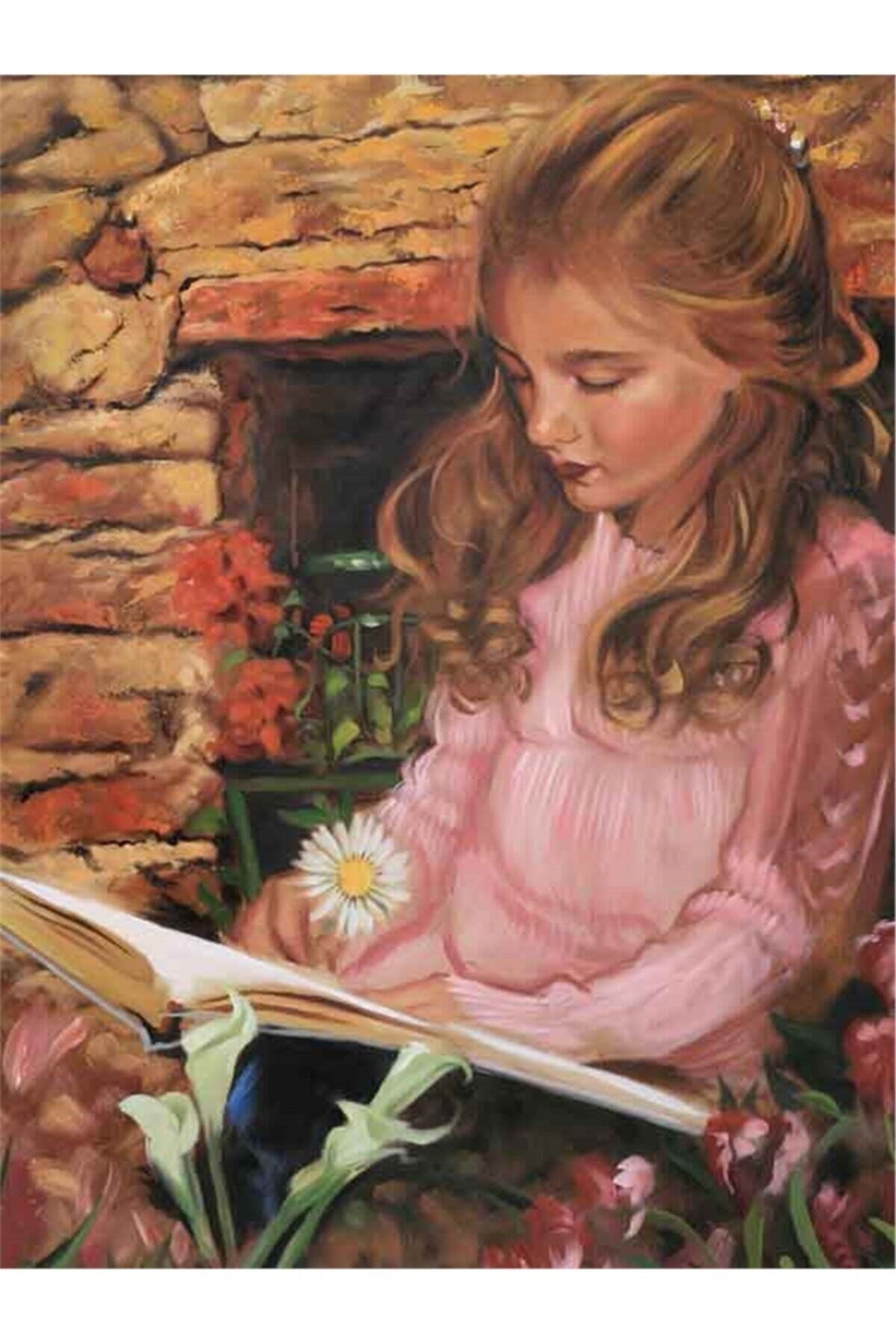 Movas Sanat Kitap Okuyan Küçük Kız | Elmas Mozaik Tablo | Mozaik Puzzle | 40x60 | E20202206M