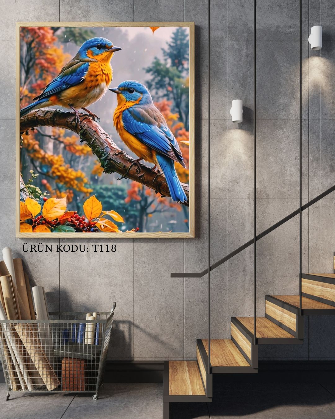 Aşık Kuşlar Mavi Tutku 45x80cm T118 Dialands Elmas Mozaik Tablo