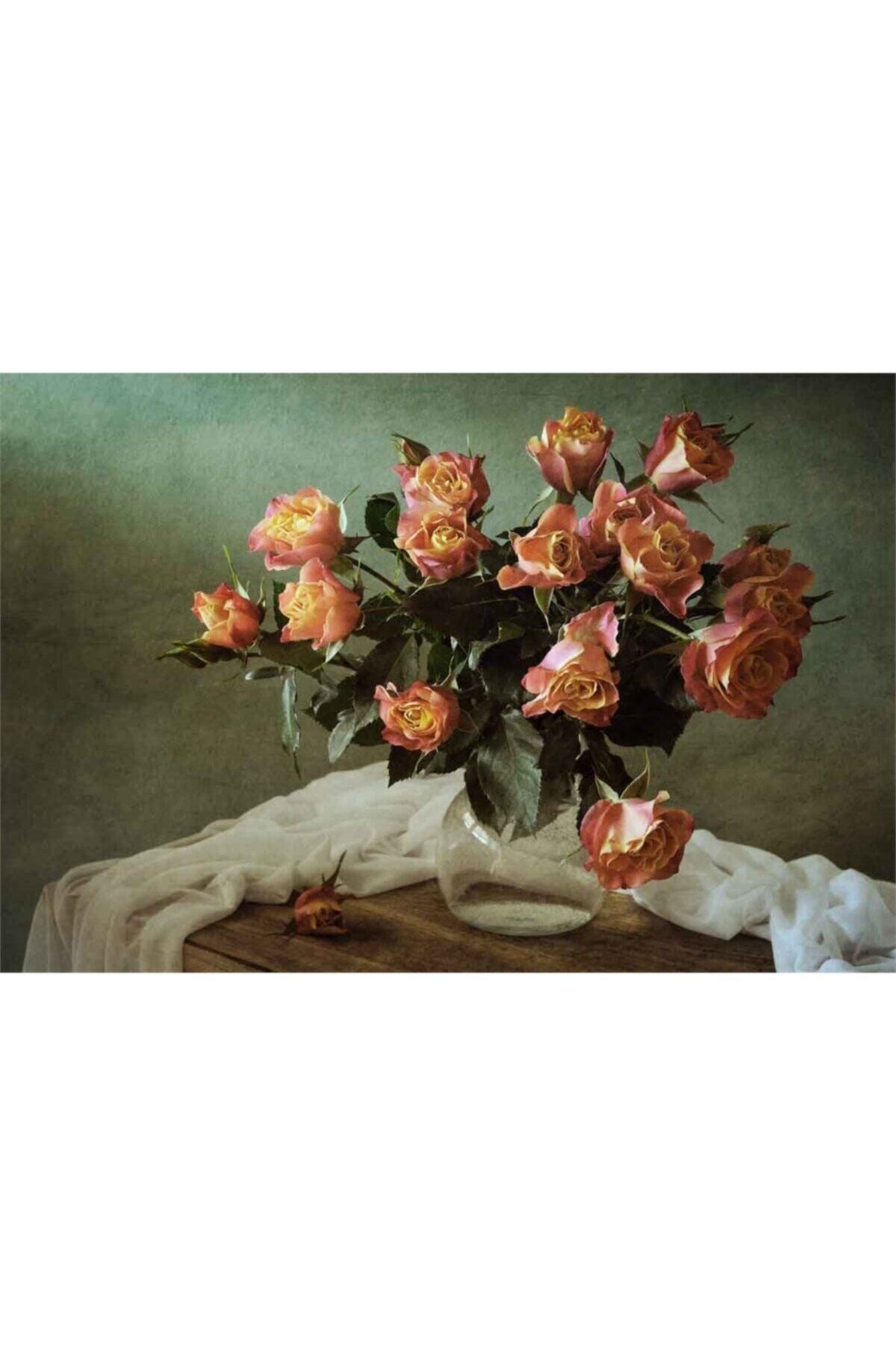 Movas Sanat Natürmort Saksıda Güller | Elmas Mozaik Tablo | Mozaik Puzzle | 50x35 | E20202273M