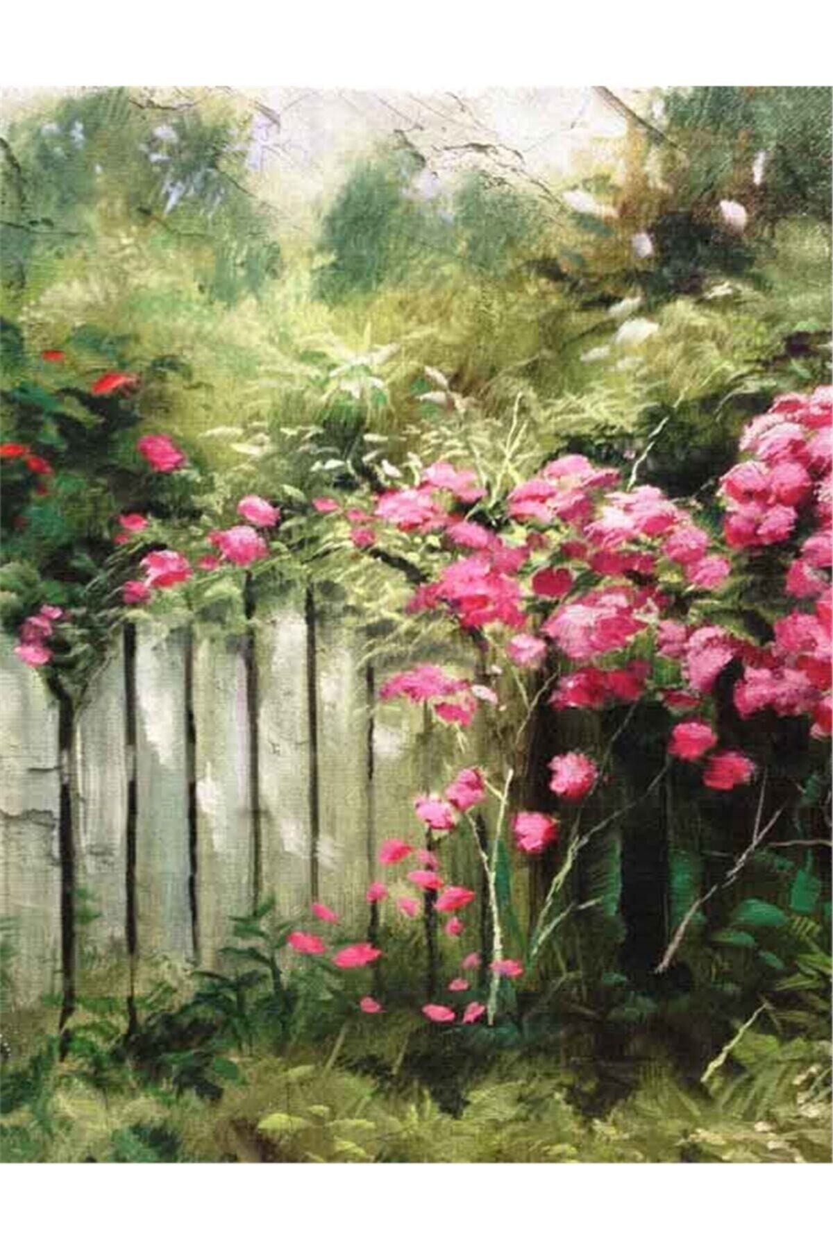 Movas Sanat Beyaz Çitli Bahçe | Elmas Mozaik Tablo | Mozaik Puzzle | 40x60 | E20202009M