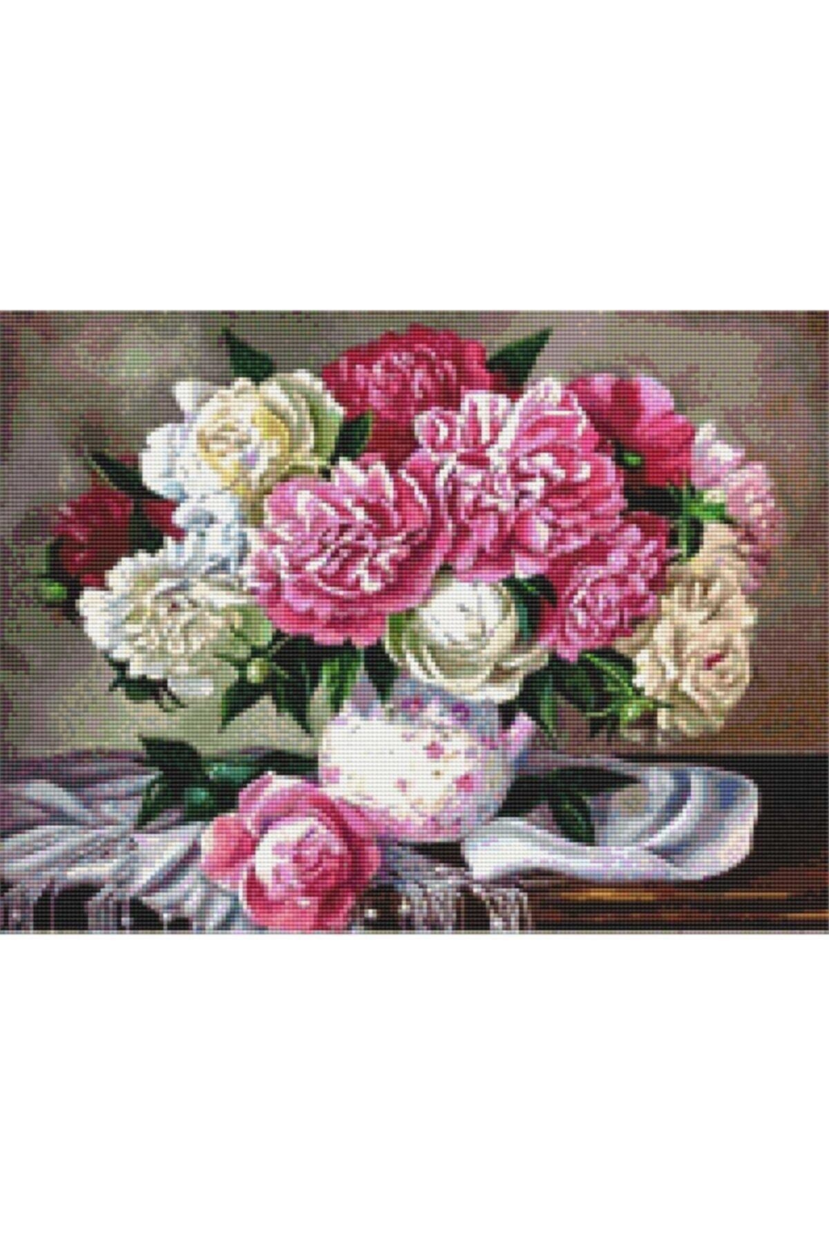 Movas Sanat Ceramic Vase And Colorful Flowers | Diamond Mosaic Puzzle | 50x40|E20201530M