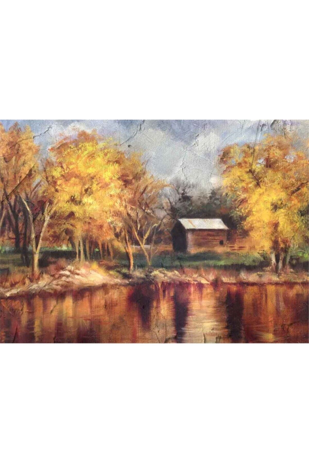 Movas Sanat Pond And House In Autumn | Diamond Mosaic Painting | Mosaic Puzzle | 50x35 |E20202376M