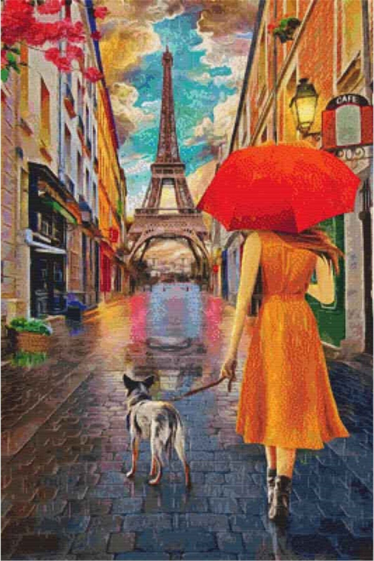 Movas Sanat Yaz Yağmuru Ve Eyfel'e Giden Yol | Elmas Mozaik Puzzle | 35x50 | E20201805M