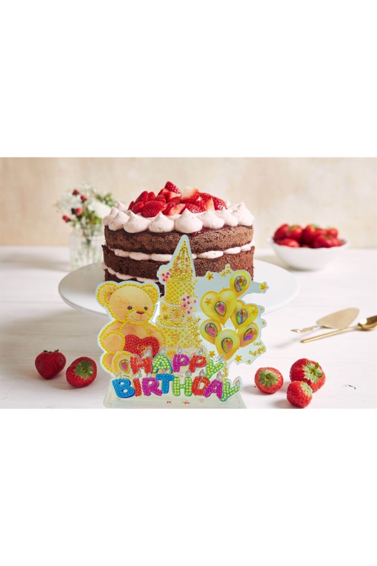 Movas Sanat Happy Birthday To The Teddy Bear And Cake | Desktop 3D Diamond Mosaic | 3bmp003