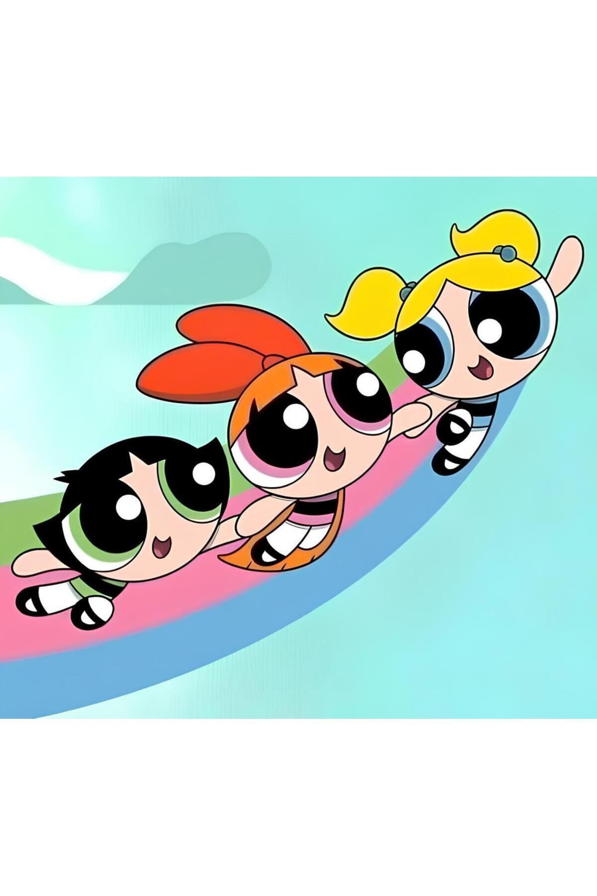 Movas Sanat El Ele Uçuş - Powerpuff Girls | Elmas Mozaik Tablo | Mozaik Puzzle | 50x45 | E20204025