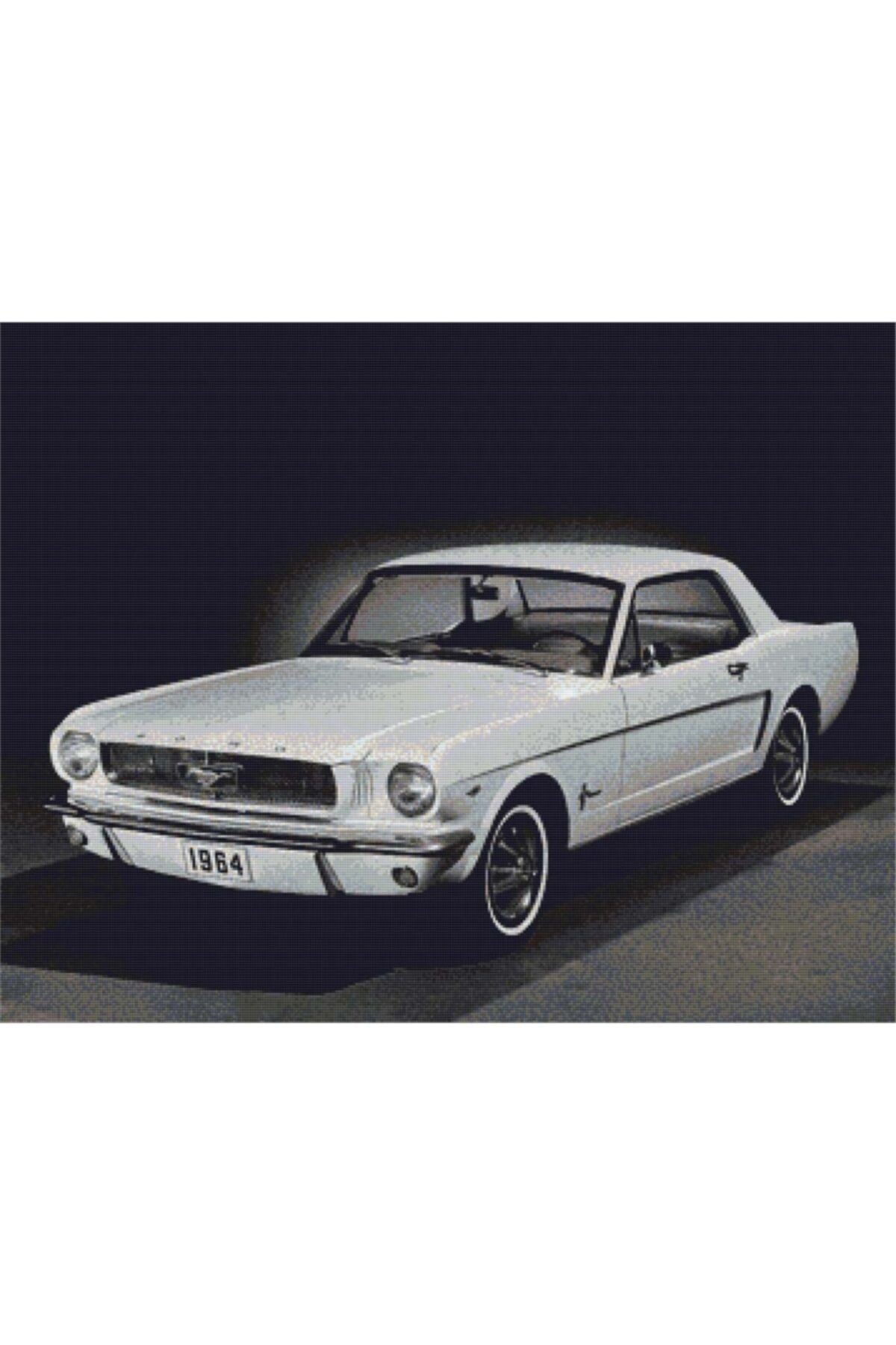 Movas Sanat 1964 Beyaz Mustang | Elmas Mozaik Tablo | Mozaik Puzzle | 50x39 | E2020889M