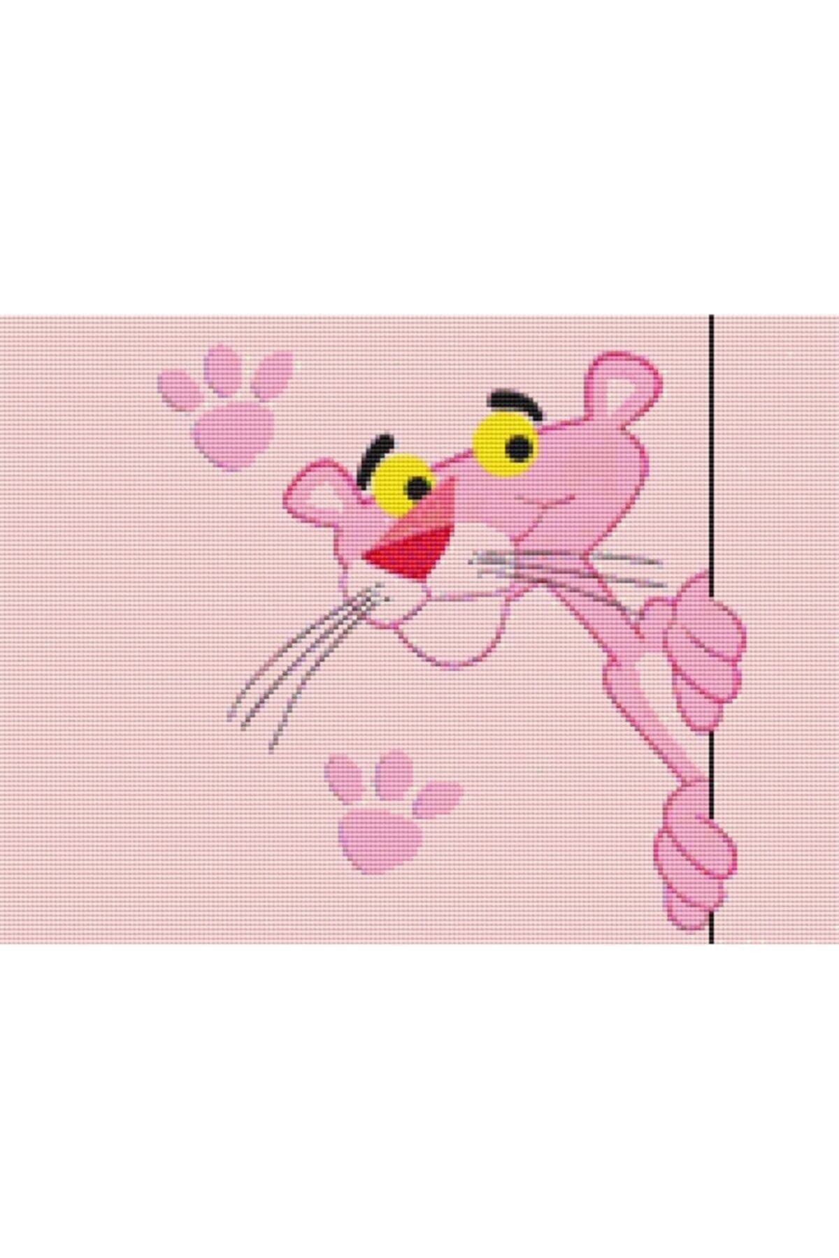 Movas Sanat Pembe Panter | Elmas Mozaik Tablo | Mozaik Puzzle | 45x35 | E20201637M