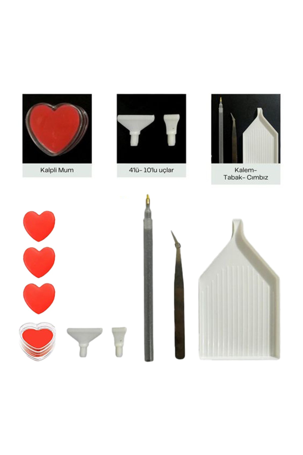 Movas Sanat Pencil, Plate, Tweezers, 4- 10-Tips And Candle Set With Heart | (KTMC| | E2020ak5