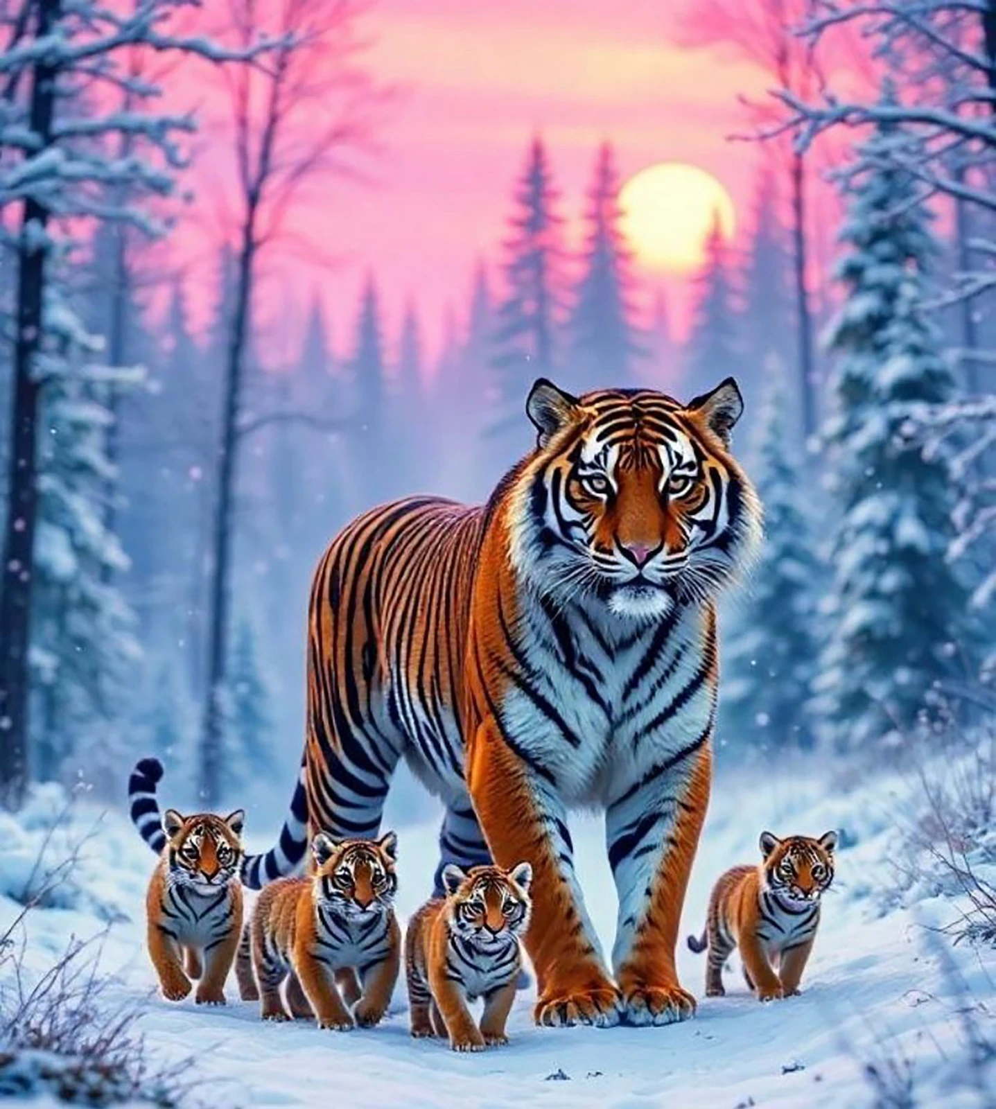 Kaplan Ve Yavruları 32x35cm T050 Dialands Elmas Mozaik Tablo