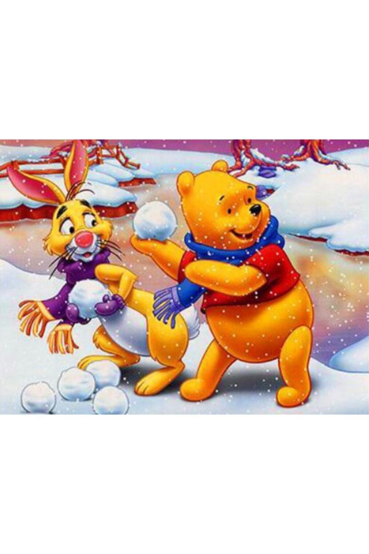 Movas Sanat Kar Topu Oynayan İki Dost | Elmas Mozaik Tablo | Mozaik Puzzle | 50x35 | E20202920M