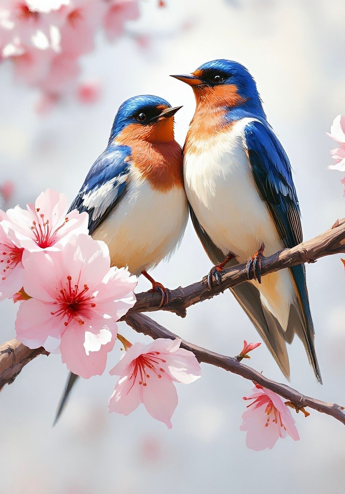 Kiraz Çiçeği Aşkı Bahar Kuşları 50x71cm T126 Dialands Elmas Mozaik Tablo