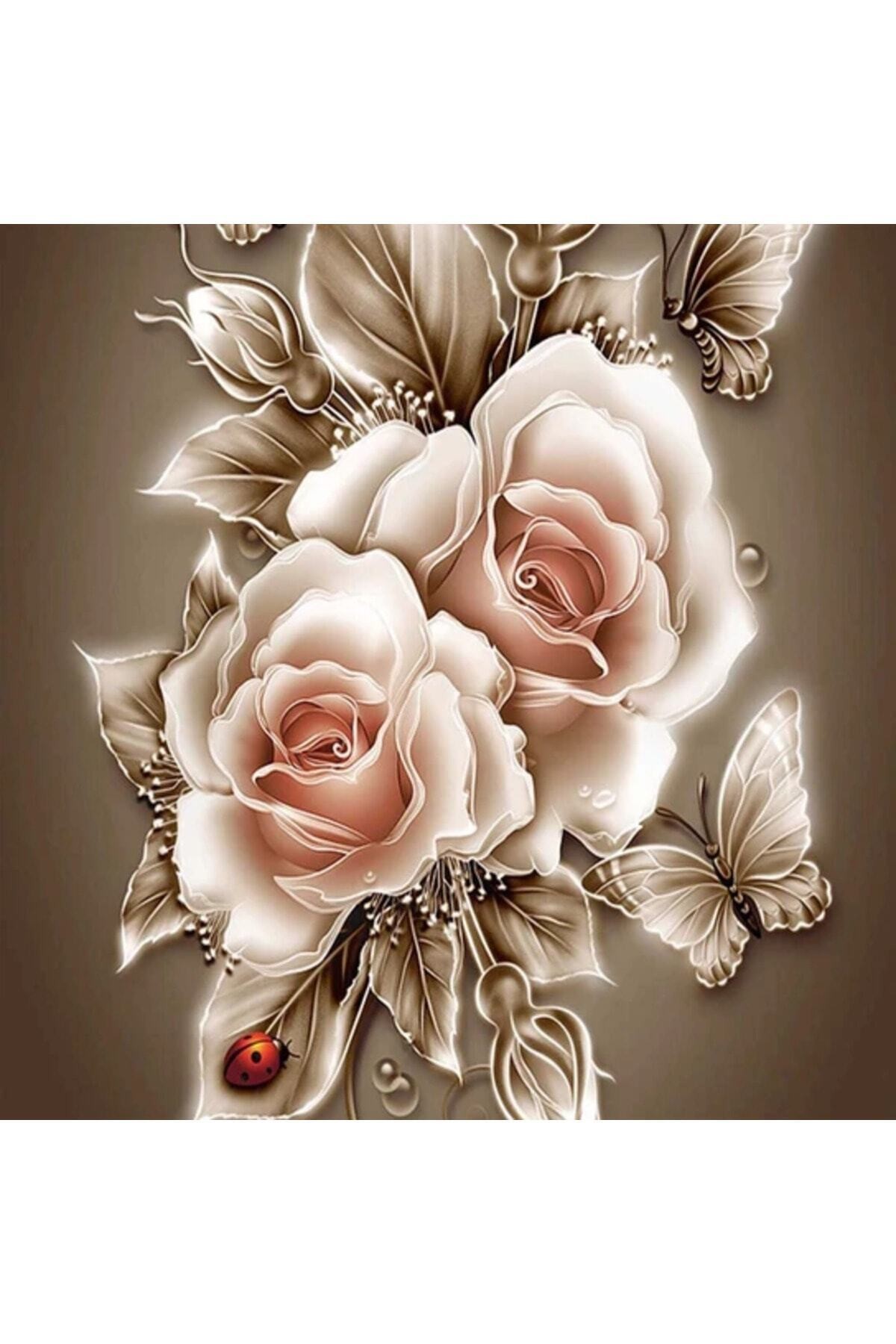 Movas Sanat A Bunch of White Roses | Diamond Mosaic Painting | Mosaic Puzzle | 50x50 | E20234221