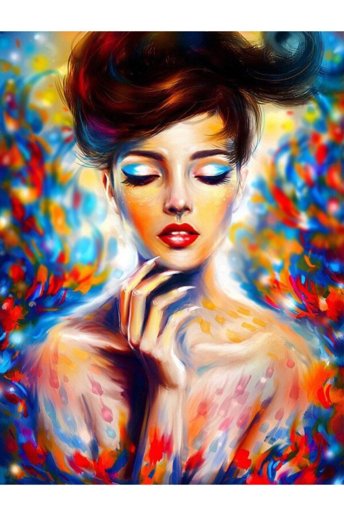 Movas Sanat Rengarenk Şuh Kadın | Elmas Mozaik Tablo | Mozaik Puzzle | 40x60 | E20202869M