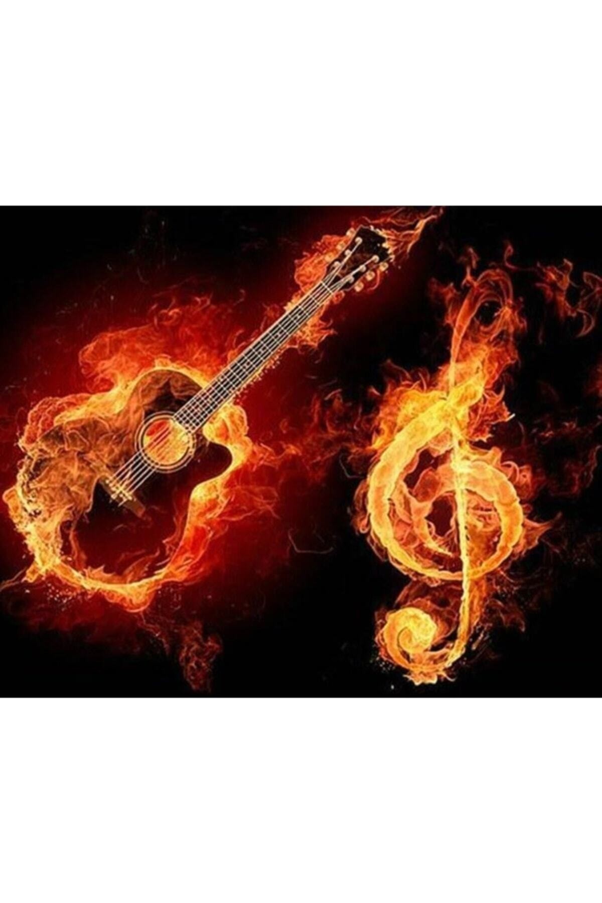 Movas Sanat Ateşli Gitar Ve Nota | Elmas Mozaik Tablo | Mozaik Puzzle | 50x40 | E20203400