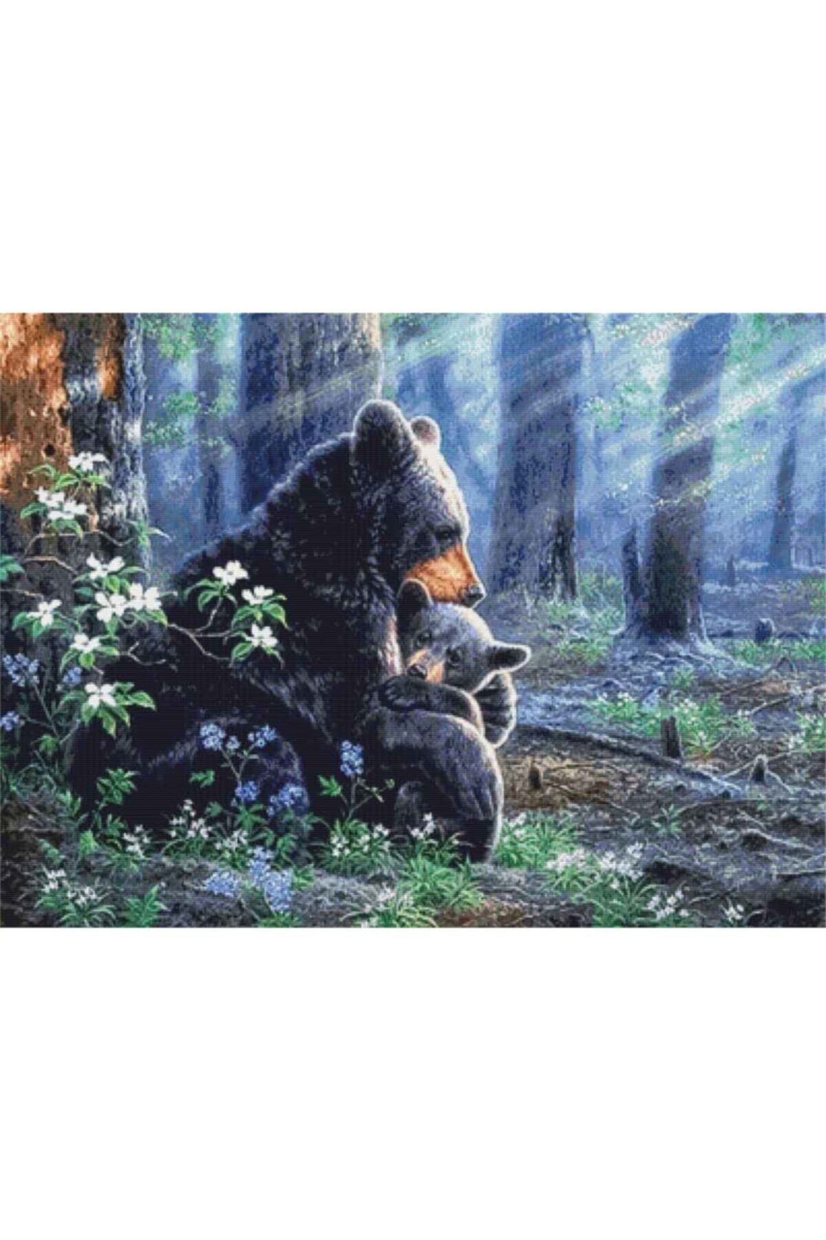 Movas Sanat Ormanda Ayı Ve Yavrusu | Elmas Mozaik Tablo | Mozaik Puzzle | 50x35 | E20201848M