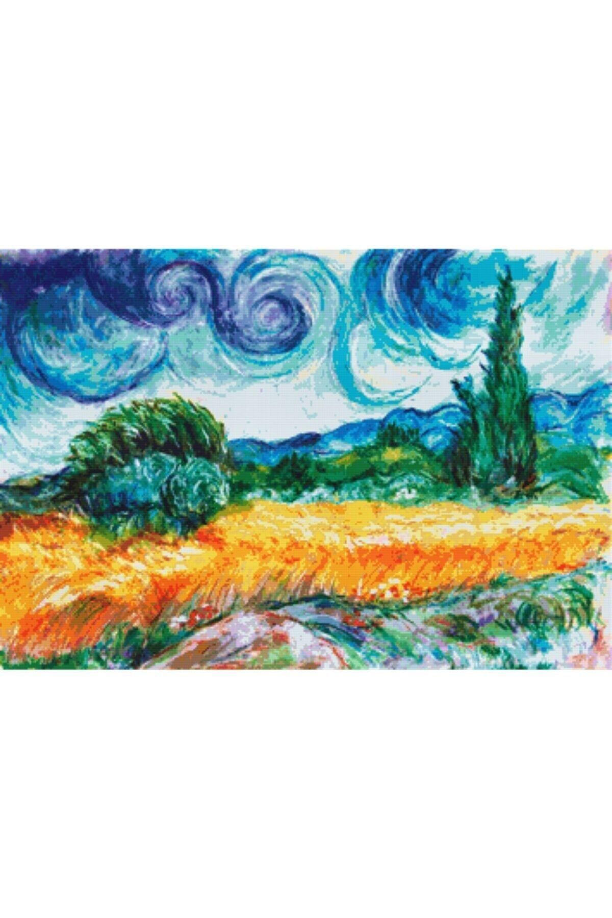 Movas Sanat Fransada Bir Buğday Tarlası | Elmas Mozaik Tablo | Mozaik Puzzle | 50x34 | E2020628