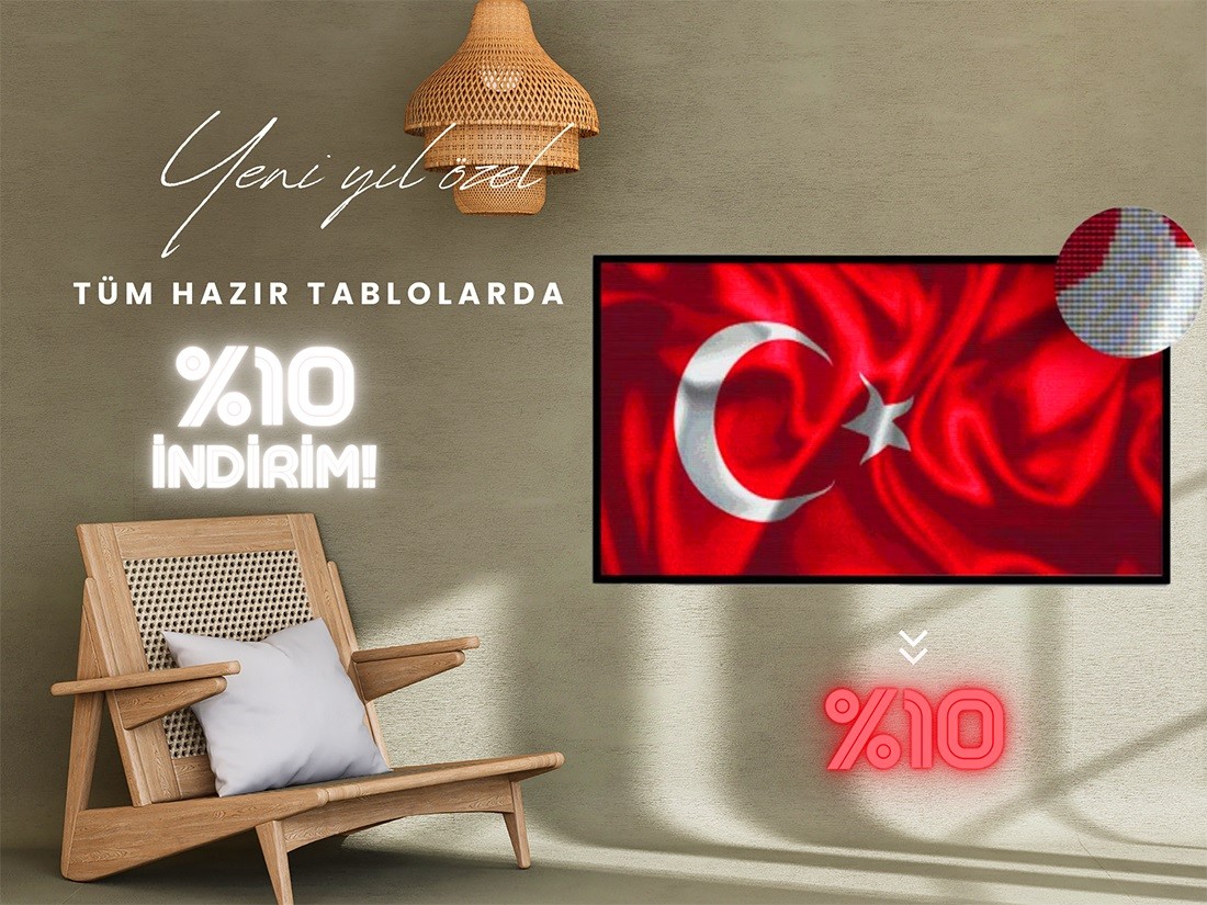 Movas Sanat Kutsal Türk Bayrağı | Hazır Mozaik Tablo | 65x44 | H20200014M