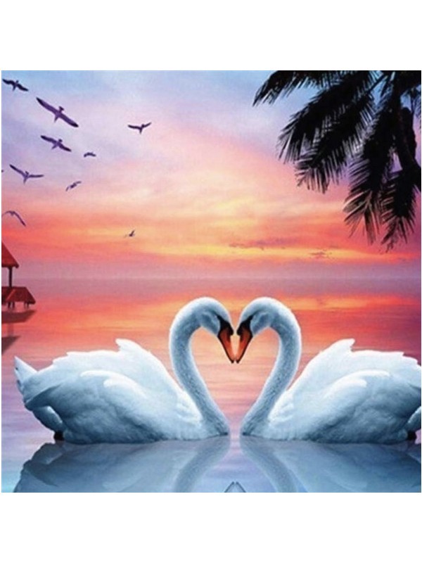 Movas Art Swans and Seagulls at Sunset | Diamond Mosaic Puzzle | 45x45 | E20201352M