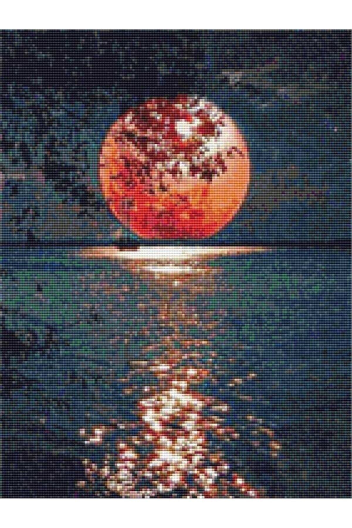 Movas Sanat Dolunay'da Yol Alan Bir Gemi | Elmas Mozaik Tablo | Mozaik Puzzle | 35x45 | E20201340M