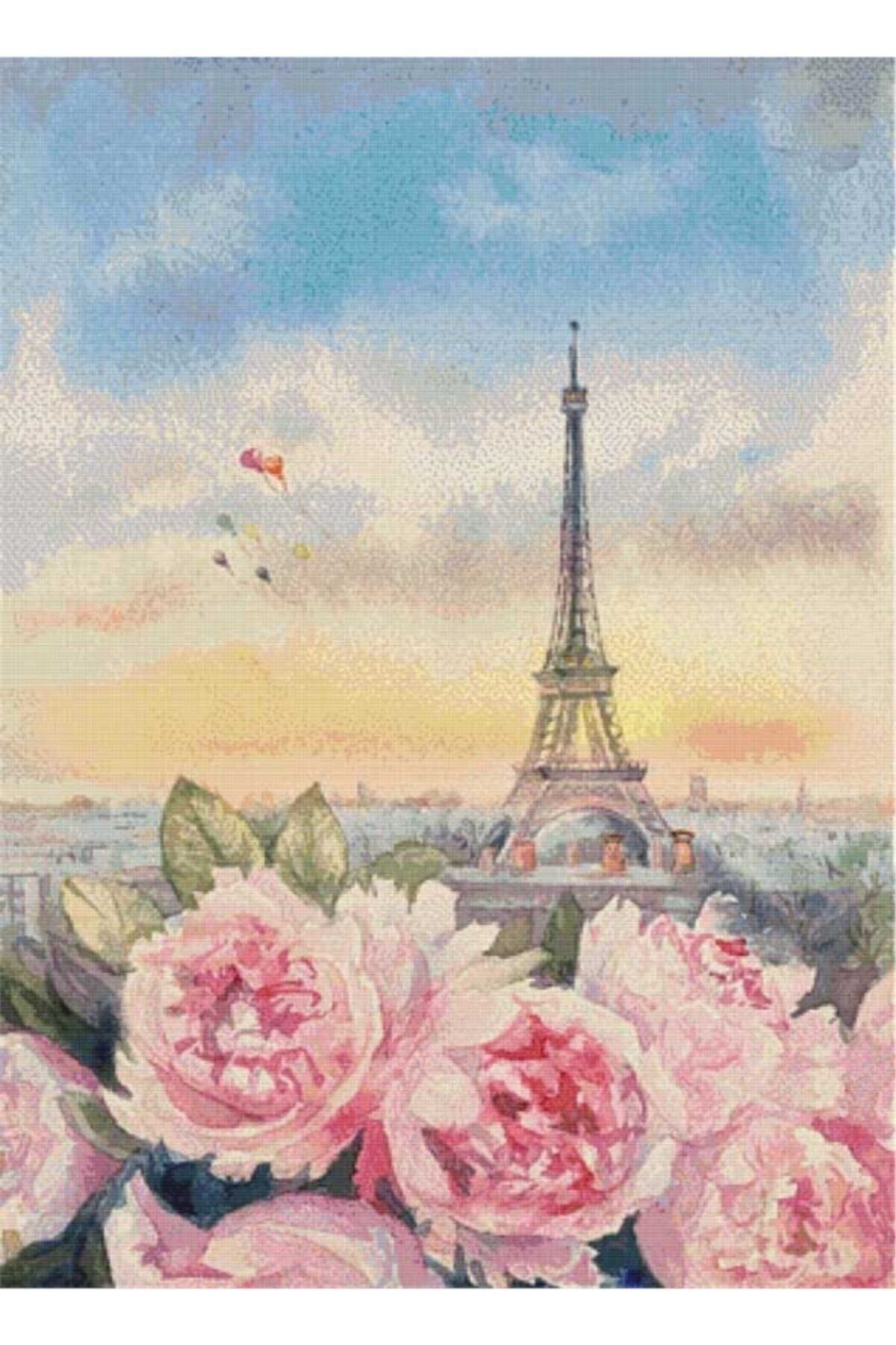 Movas Sanat Paris'te Balonlar Ve Çiçekler | Elmas Mozaik Tablo | Mozaik Puzzle | 40x55 | E20201123M