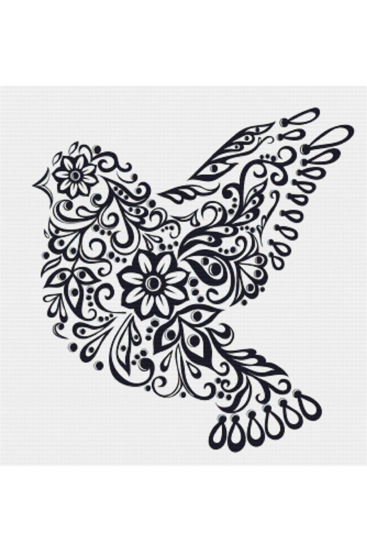 Movas Sanat Yapraklar Ve Çiçeklerden Bir Kuş | Elmas Mozaik Tablo | Mozaik Puzzle | 44x46 | E2020274