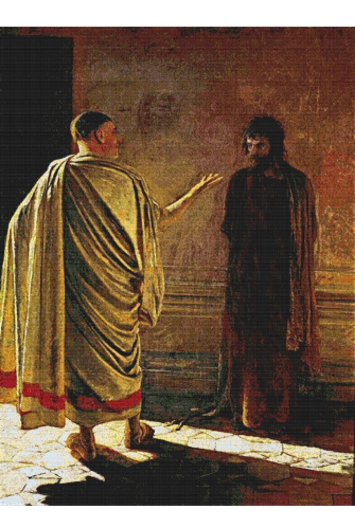 Movas Sanat Hakikat Nedir? İsa Ve Pilate - Nikolai Ge | Elmas Mozaik Puzzle | 45x60 | E2020666