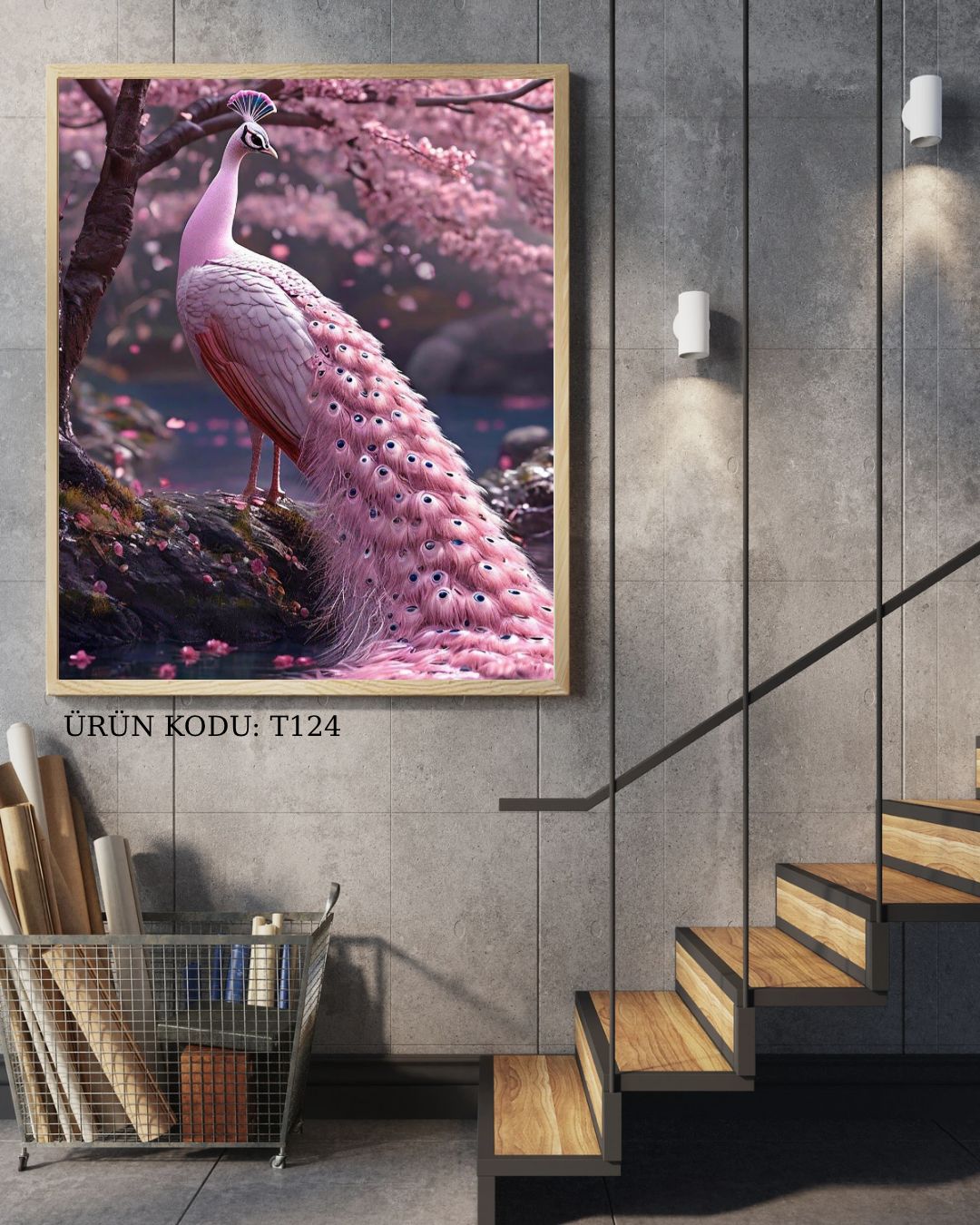 Pembe Zerafet Tavuşkuşu 46x75cm T124 Dialands Elmas Mozaik Tablo