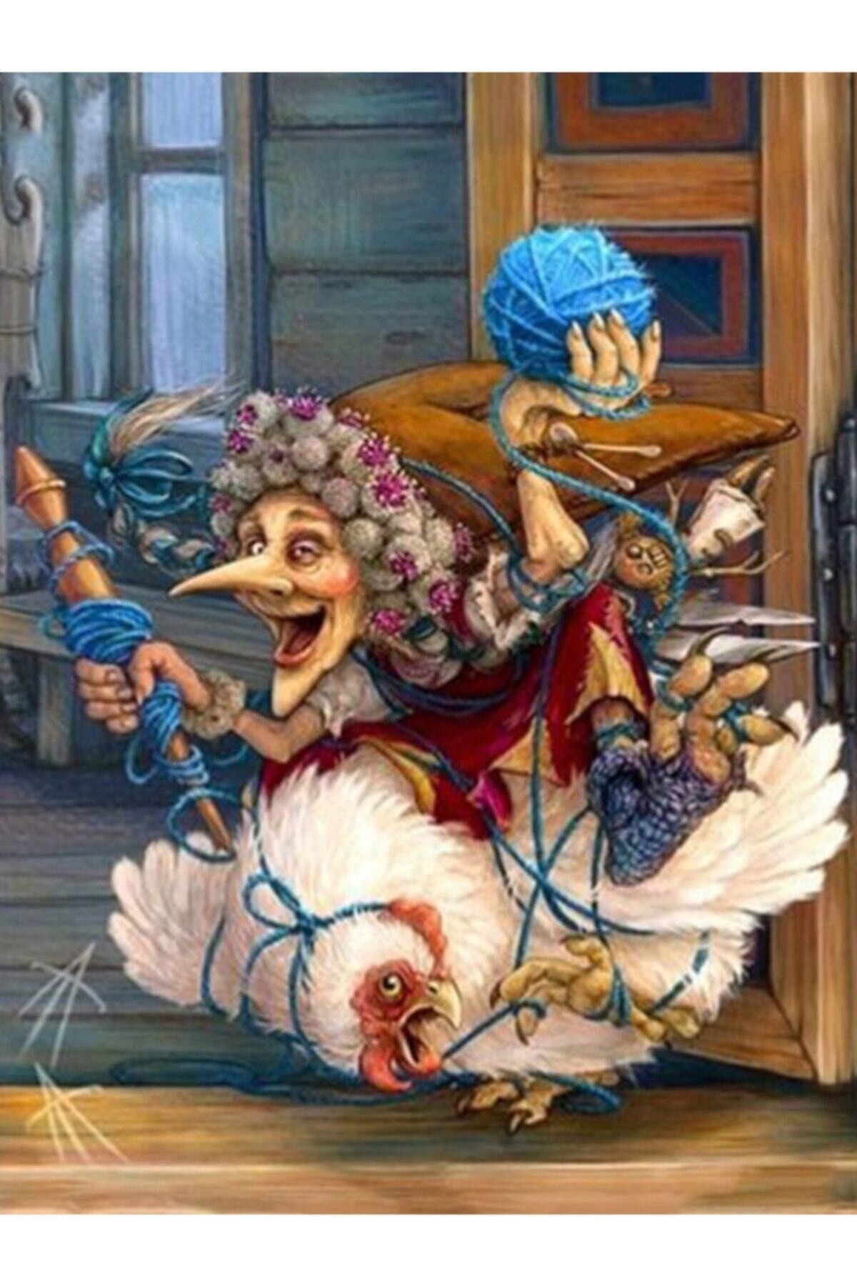 Movas Sanat Horozun Üstünde Yaşlı Cadı | Elmas Mozaik Tablo | Mozaik Puzzle | 40x60 | E20202843M