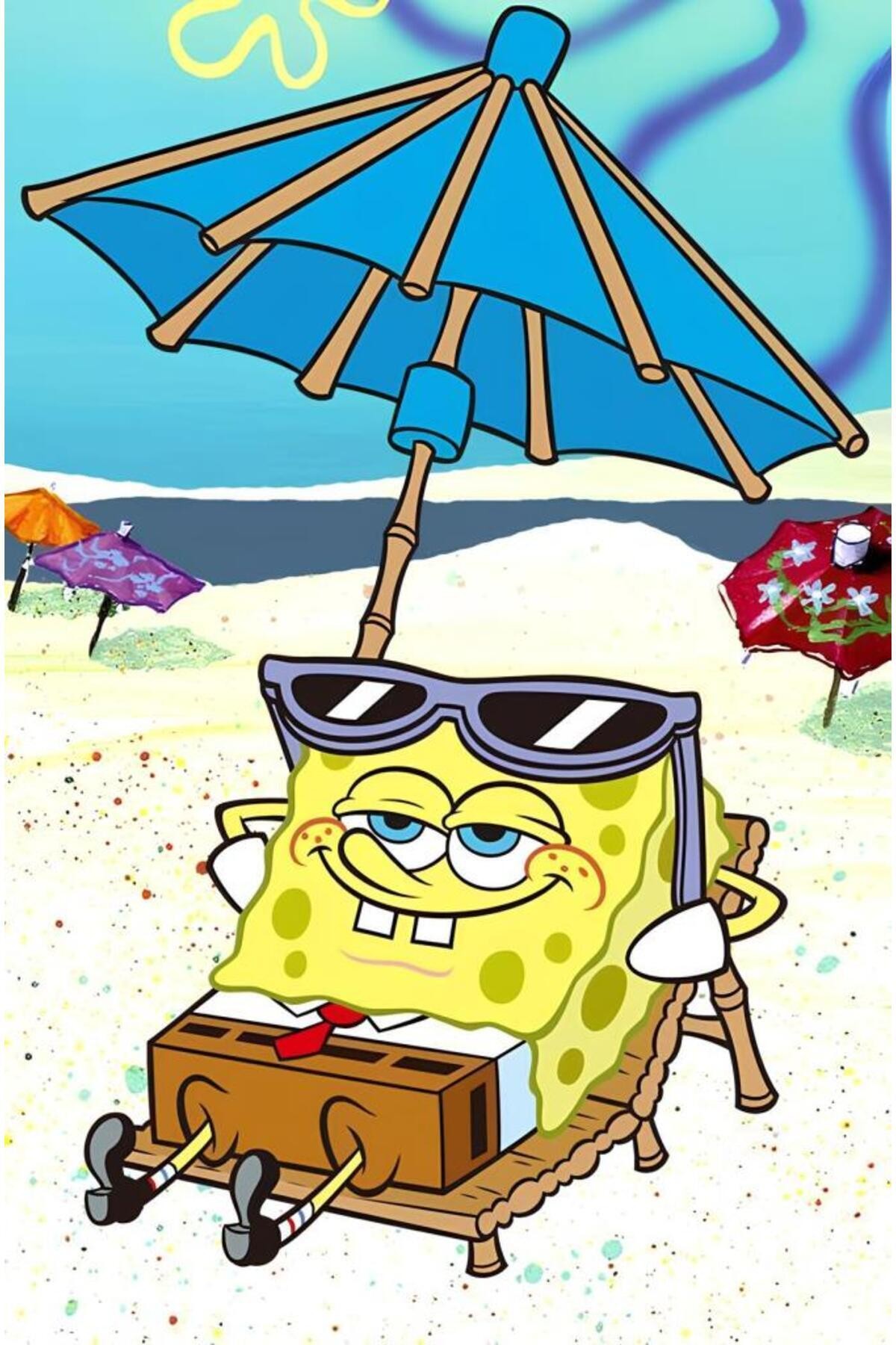 Movas Sanat Sunbathing Sponge - SpongeBob | Diamond Mosaic Painting | Mosaic Puzzle | 40x60 | E20204064