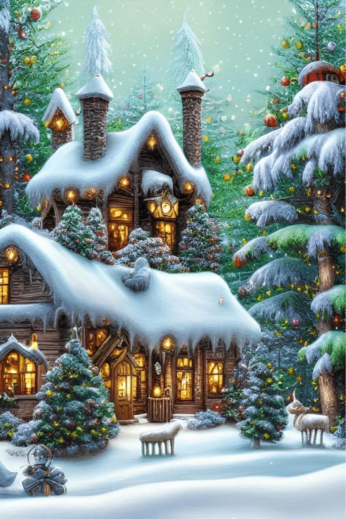 Movas Sanat Elf Ormanı Ve Ev | Yılbaşı Mozaik Puzzle, Yeni Yıl, Noel | 50x75 | E20203965