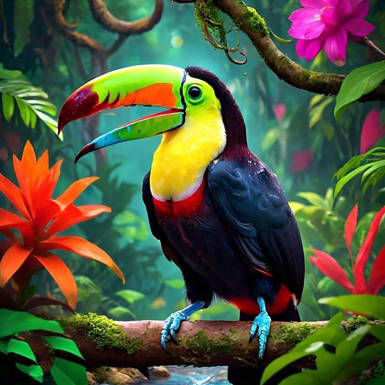 Renkli Tukan Kuşu 45X45cm T115 Dialands Elmas Mozaik Tablo