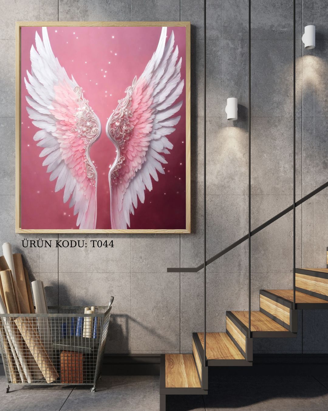 Pembe Kanatlar 40x63cm T044 Dialands Elmas Mozaik Tablo