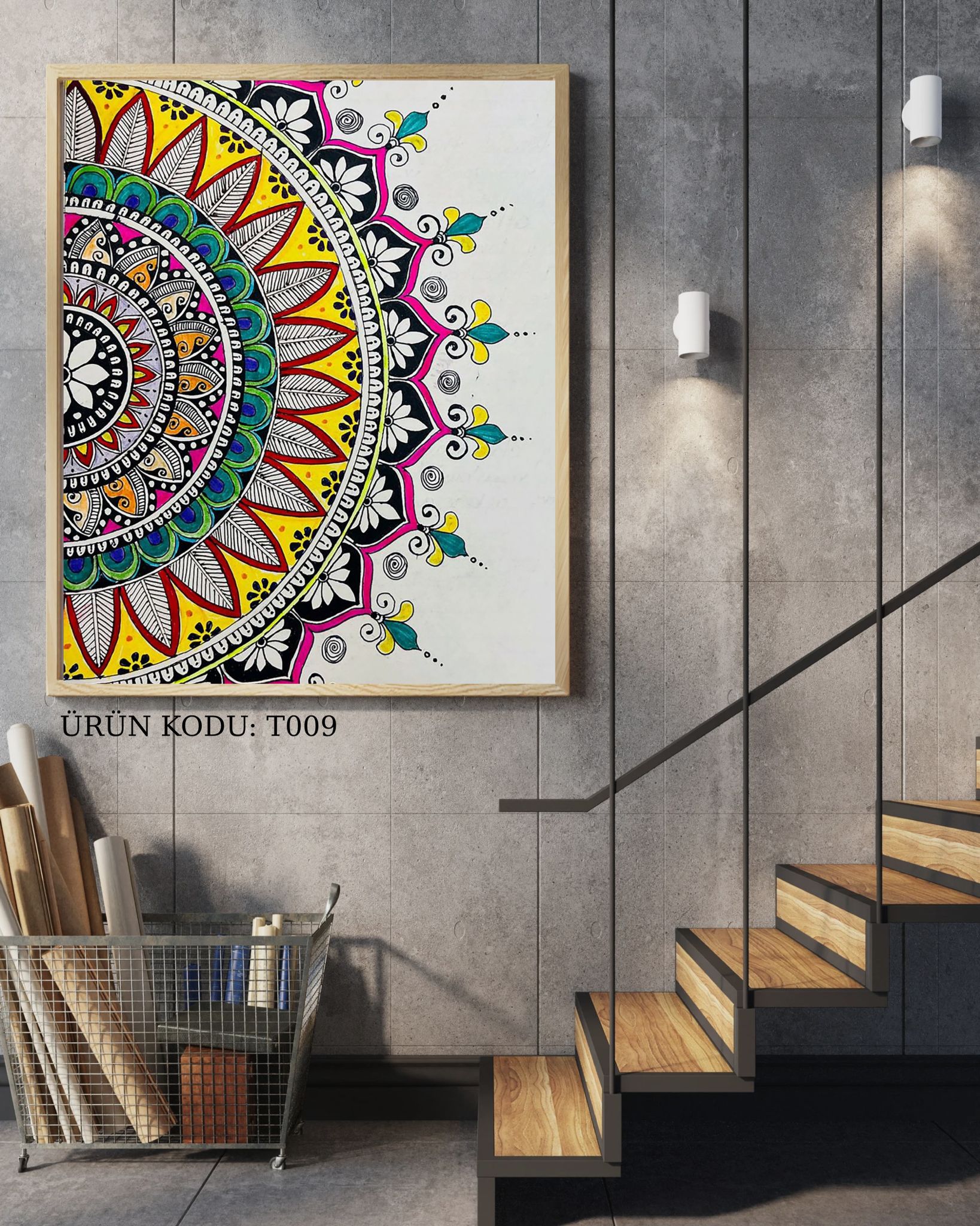 Renkli Yarım Mandala Çizimi Yaşam Çarkı 50x85cm Dialands Elmas Mozaik Tablo