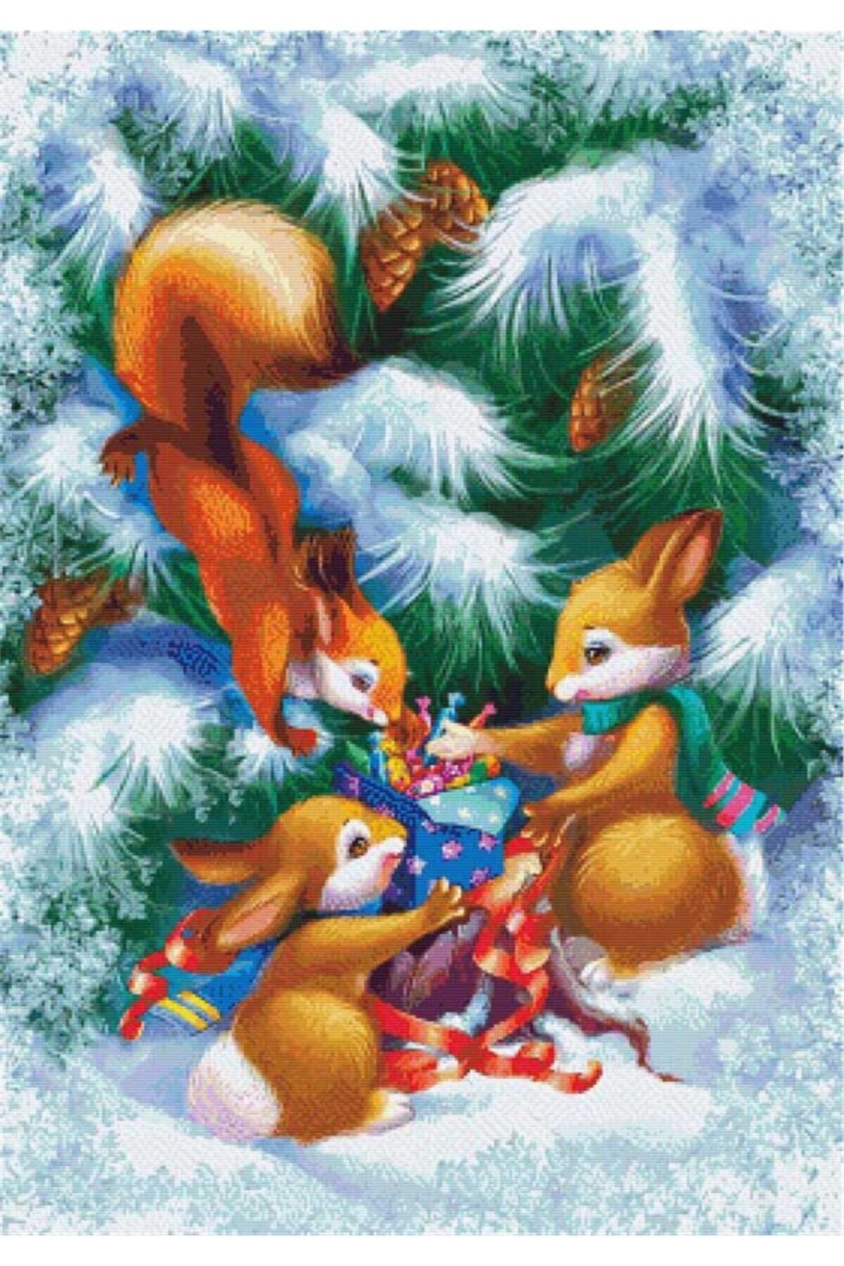 Movas Sanat Rabbits Sharing Their Gifts | Diamond Mosaic Puzzle | 35x50 | E20201673M