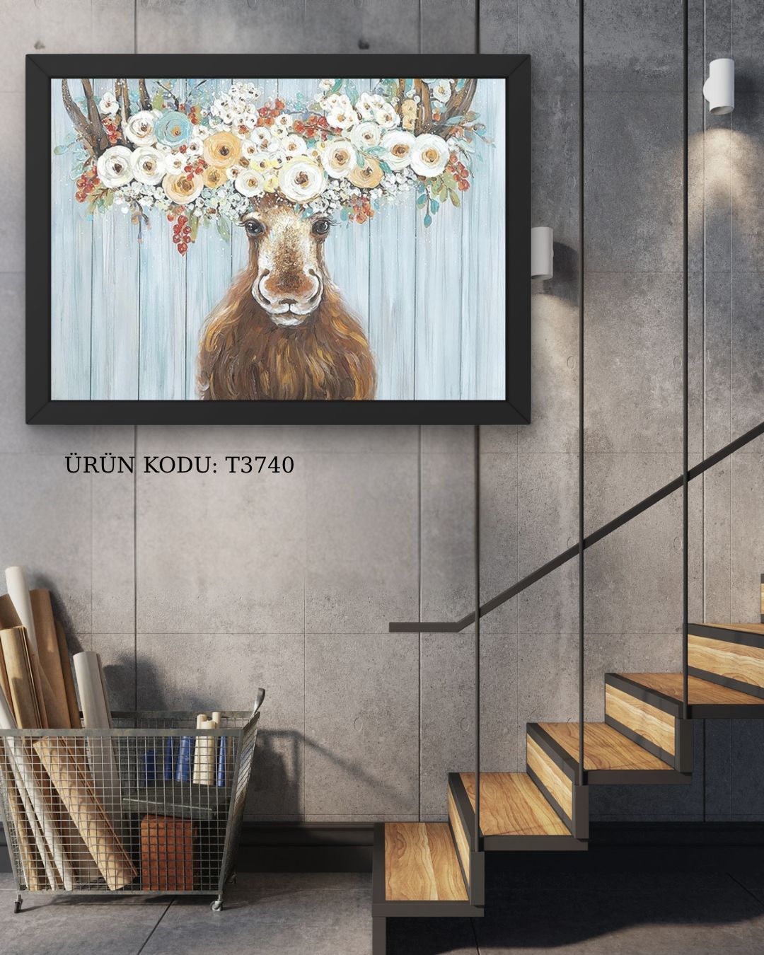 Çiçek Taçlı Geyik 40x40cm Dialands Elmas Mozaik Tablo