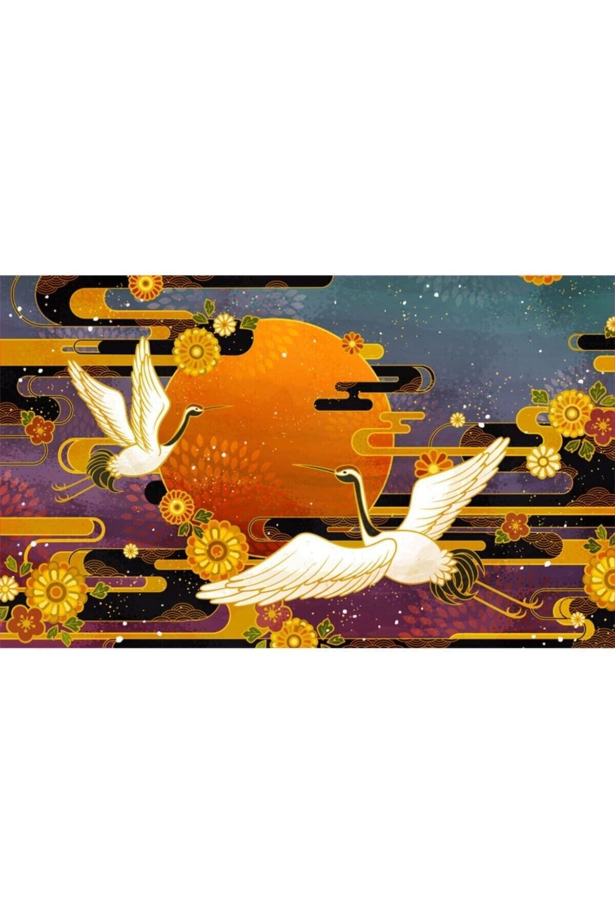 Movas Sanat Japon Kuşları & Krizantem | Boncuk İşleme Goblen | 55x33 | E2020043
