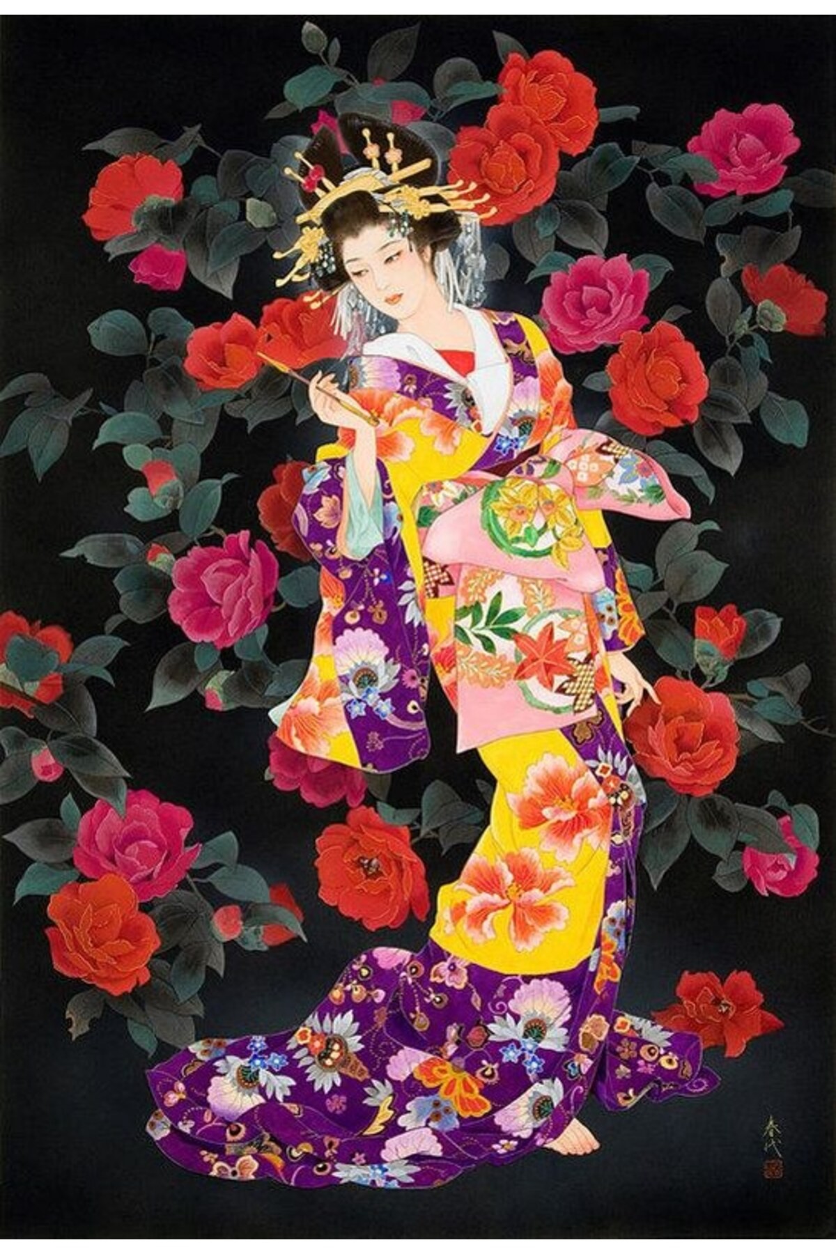 Movas Sanat Geisha And Roses | Diamond Mosaic Painting - Mosaic Puzzle | 40x58 |