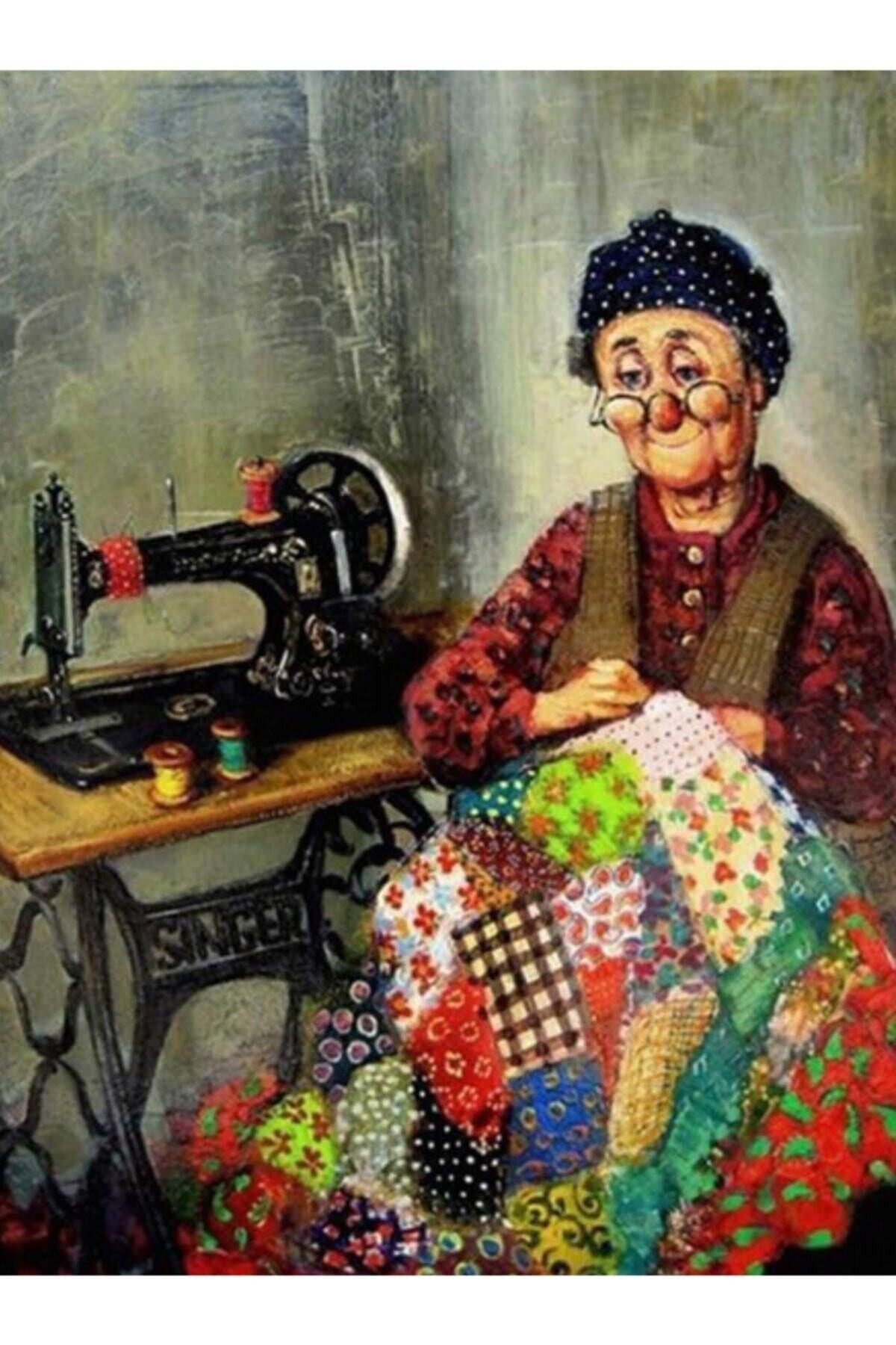 Movas Sanat Old Aunt Sewing | Diamond Mosaic Painting | Mosaic Puzzle | 40x60 |E20202694M