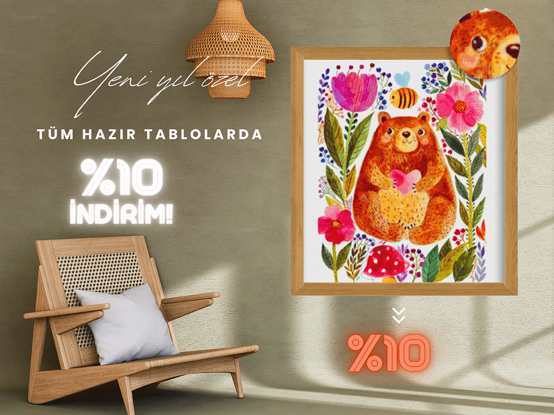 Movas Sanat Cute Bear | Ready-made Mosaic Painting | 52x70 |H20200004M