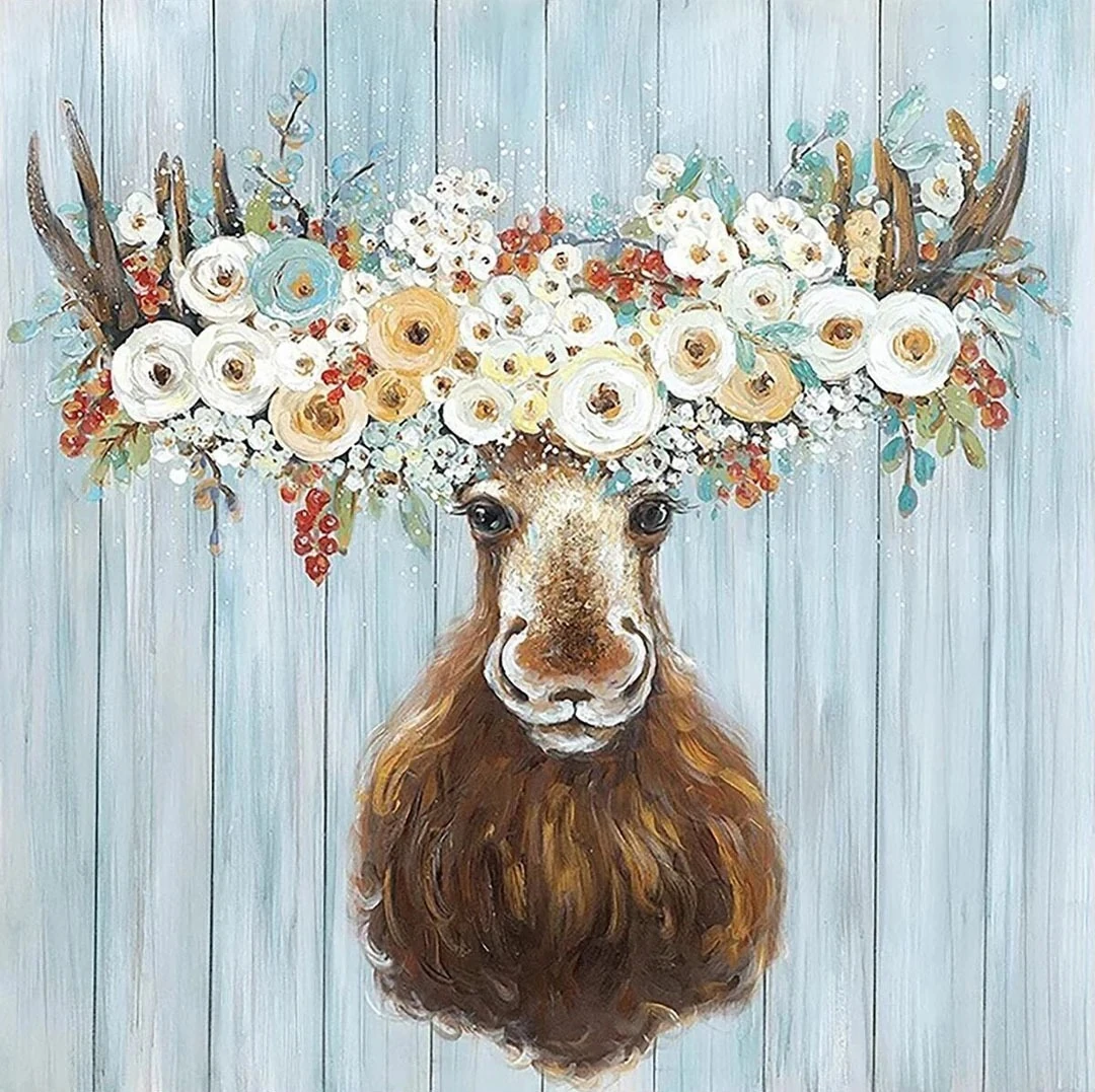 Çiçek Taçlı Geyik 40x40cm Dialands Elmas Mozaik Tablo