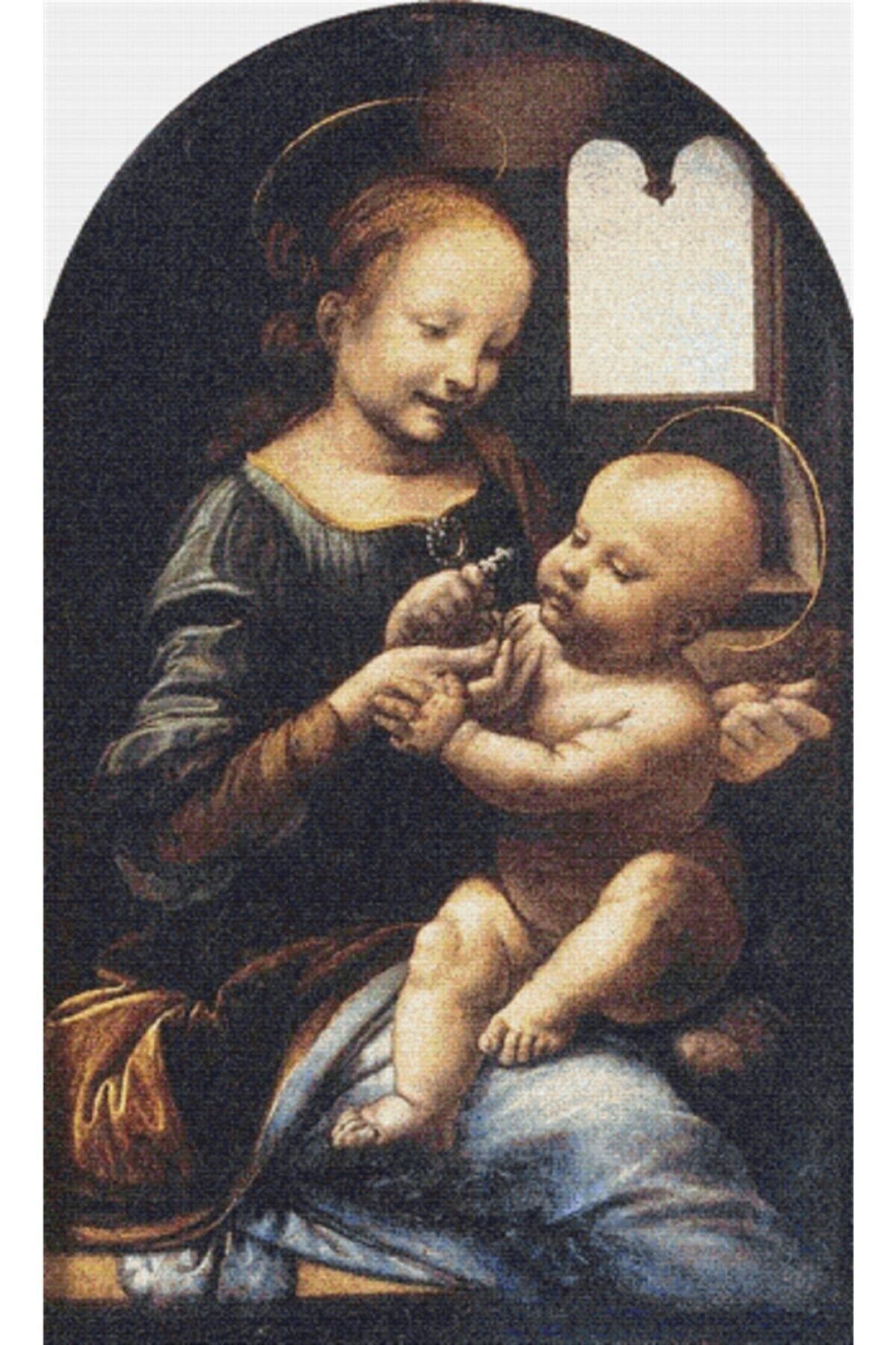 Movas Sanat Çiçeklerle Meryem - Leonardo Da Vinci | Elmas Mozaik Puzzle | 40x66 | E2020656