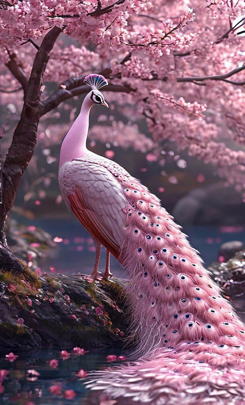 Pembe Zerafet Tavuşkuşu 46x75cm T124 Dialands Elmas Mozaik Tablo