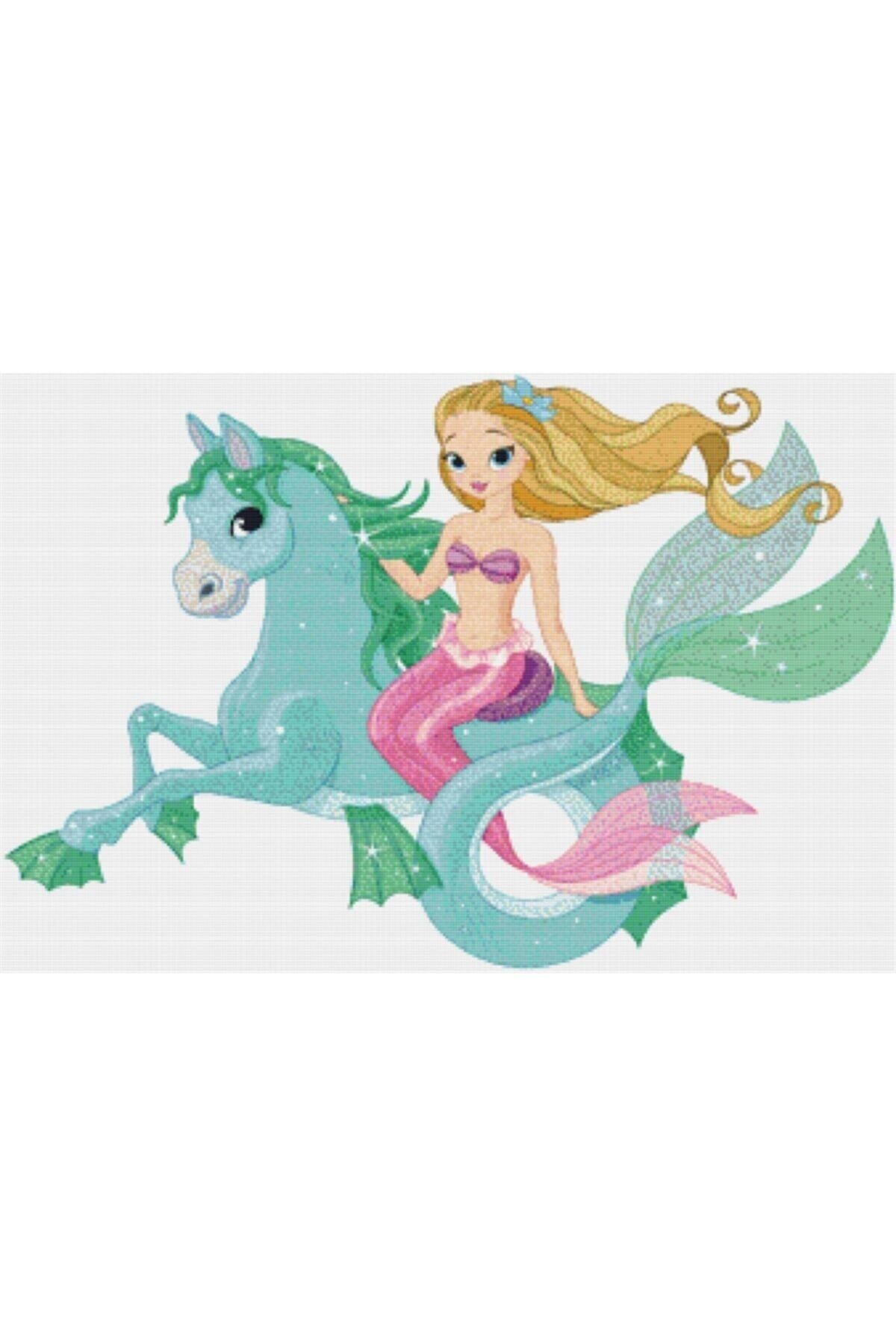 Movas Sanat Deniz Kızı Ve Onun Güzel Atı | Elmas Mozaik Tablo | Mozaik Puzzle | 45x30 | E2020828