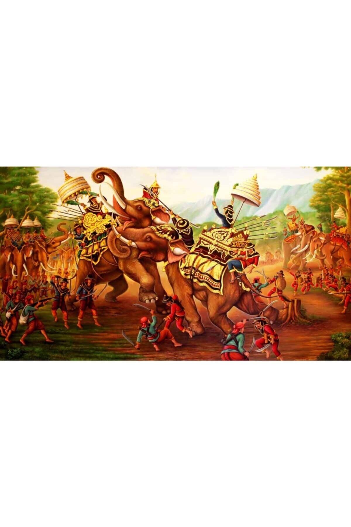Movas Sanat Tapınaktaki Askeri Savaş Filleri | Elmas Mozaik Puzzle | 50x25 | E20202404M